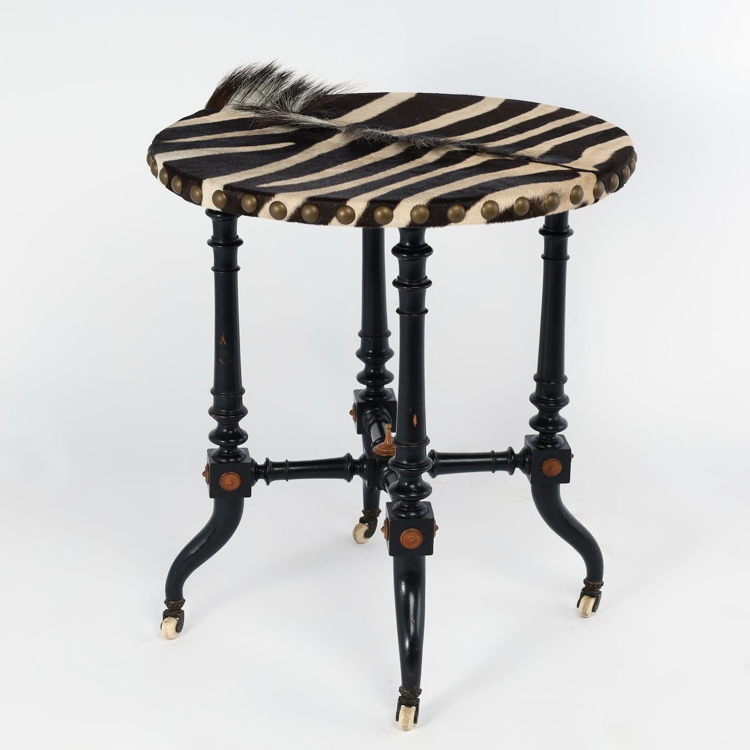English Antique British Colonial Victorian Zebra Top Safari Table