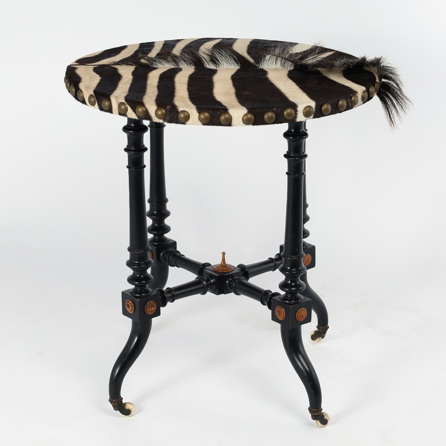 Hand-Crafted Antique British Colonial Victorian Zebra Top Safari Table