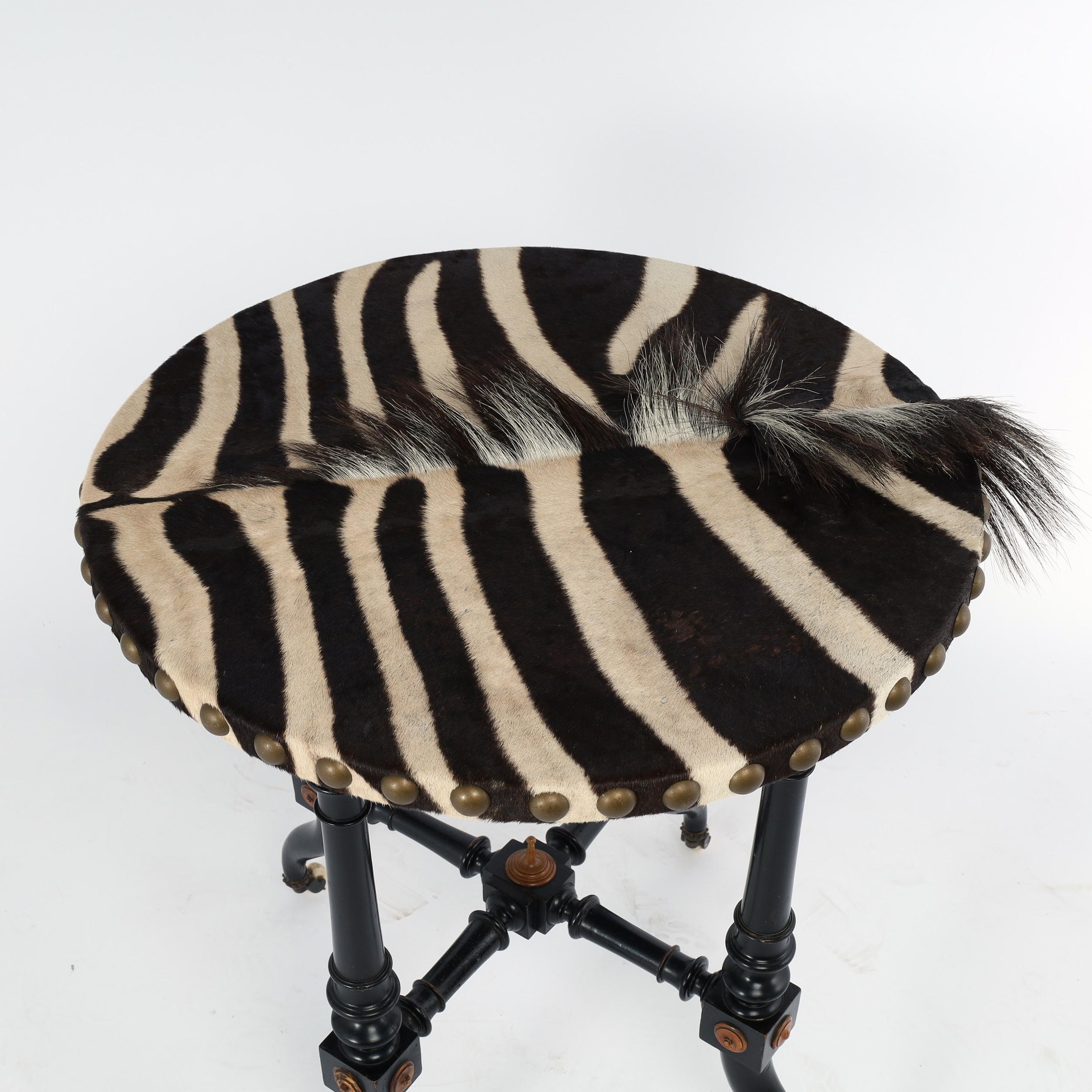 19th Century Antique British Colonial Victorian Zebra Top Safari Table