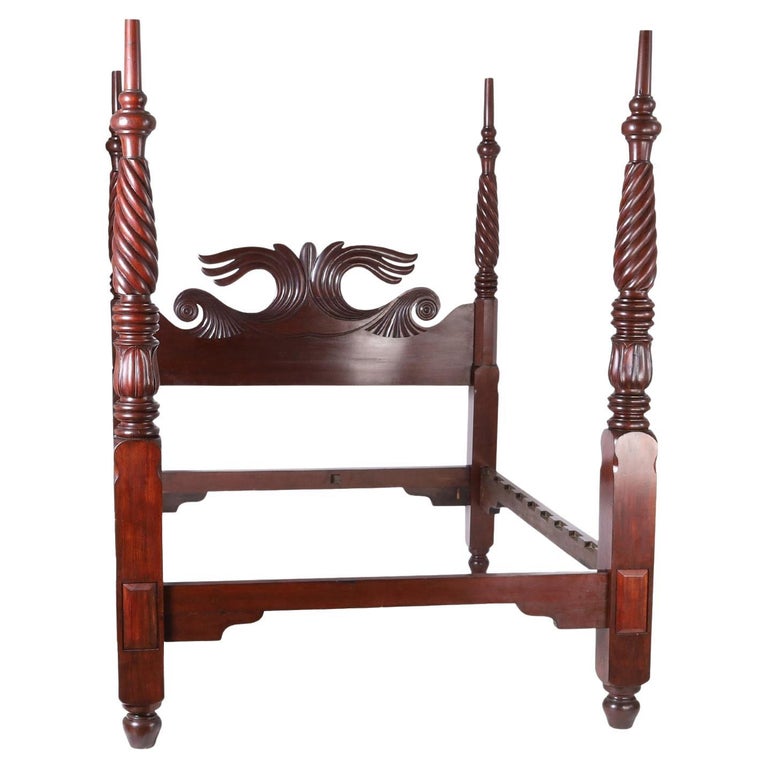 Antique British Colonial West Indies Rosewood Queen Poster Bed For Sale at 1stDibs