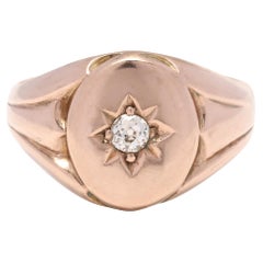 Antique British Diamond Signet Ring, oro giallo 9 carati, anello d'oro dei primi dell'800