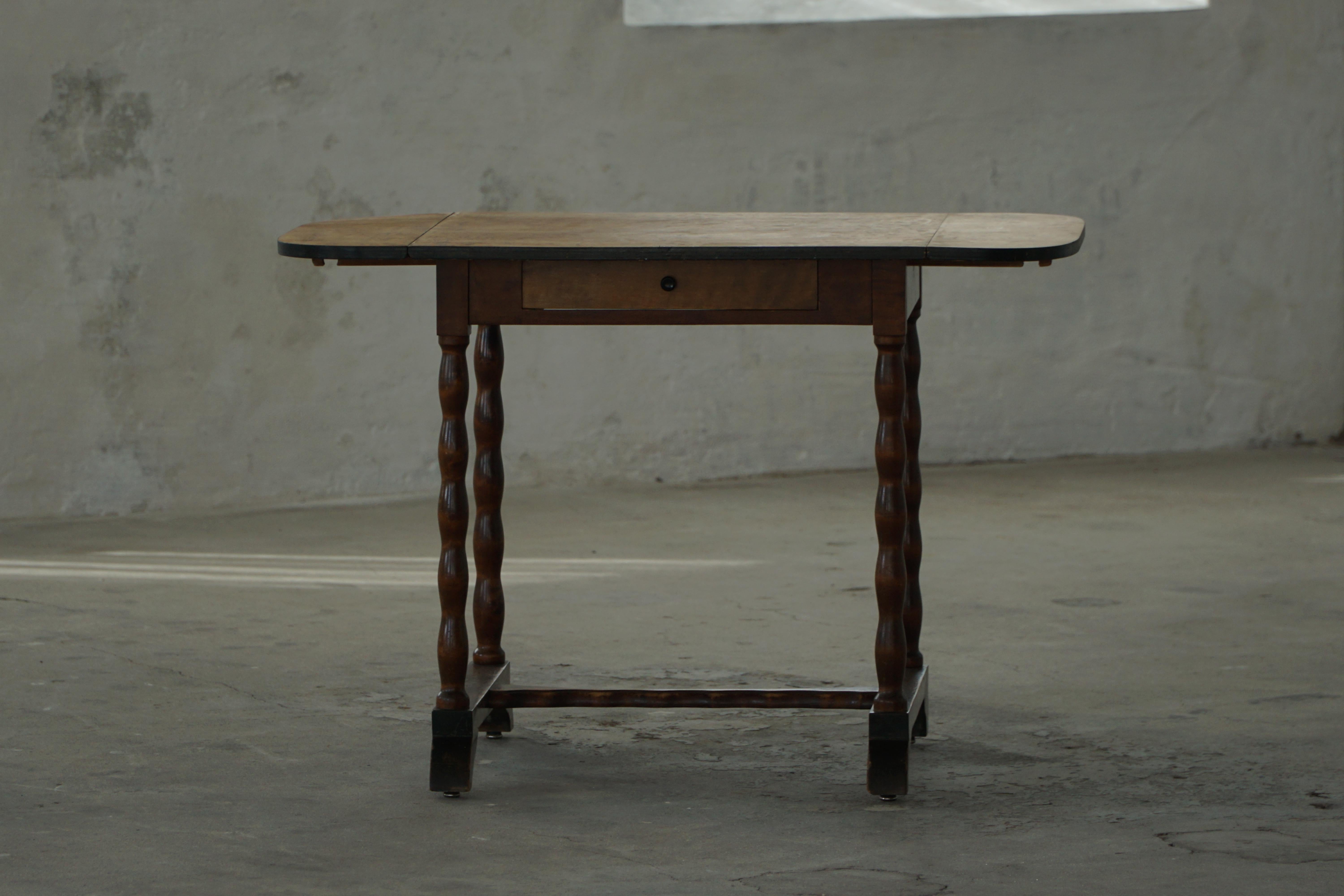 Birch Antique British Folding Desk with Bobbin Legs, Early 20th Century For Sale