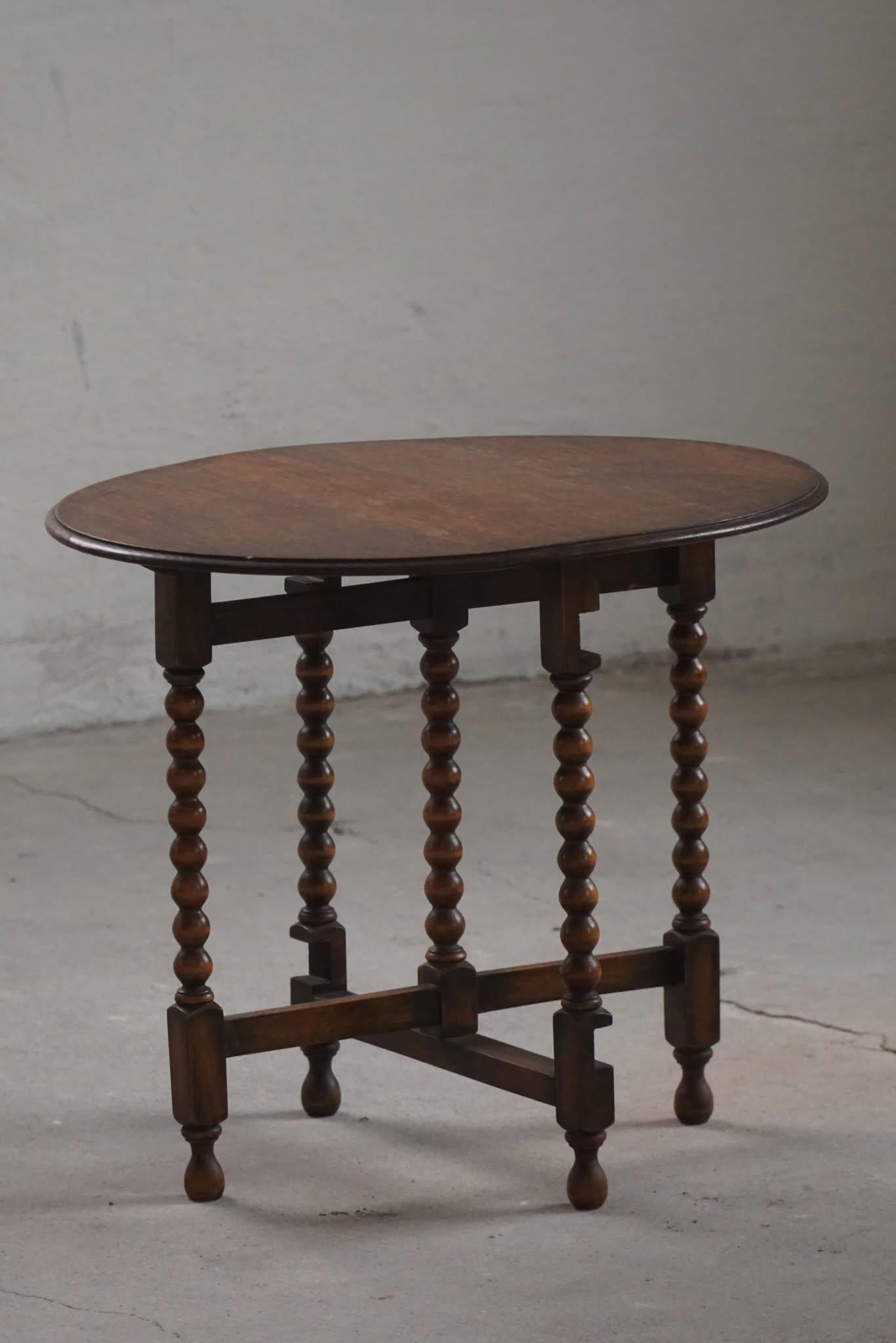 Antique British Folding Side Table with Bobbin Legs, Early 20th Century 5