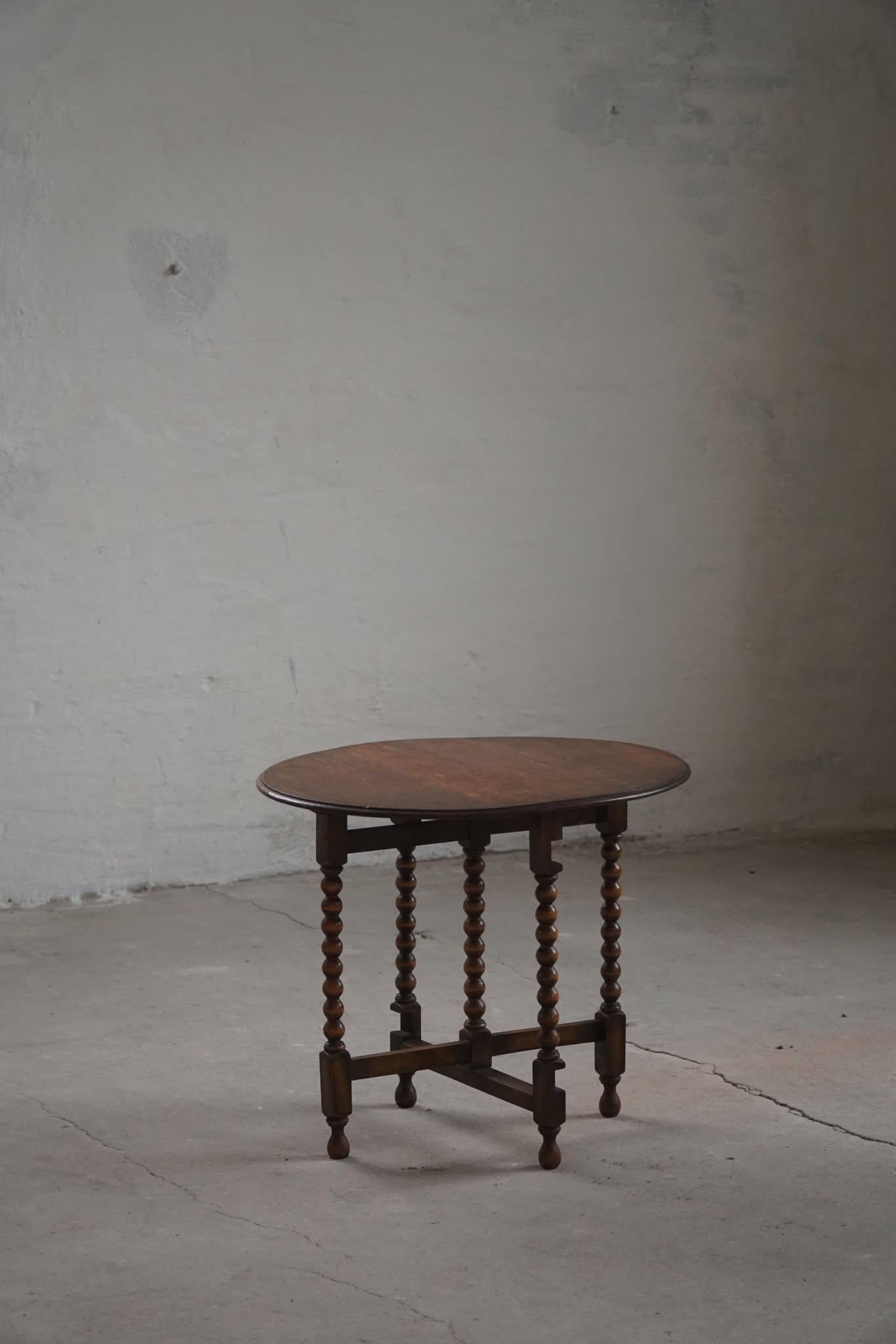 Antique British Folding Side Table with Bobbin Legs, Early 20th Century 2