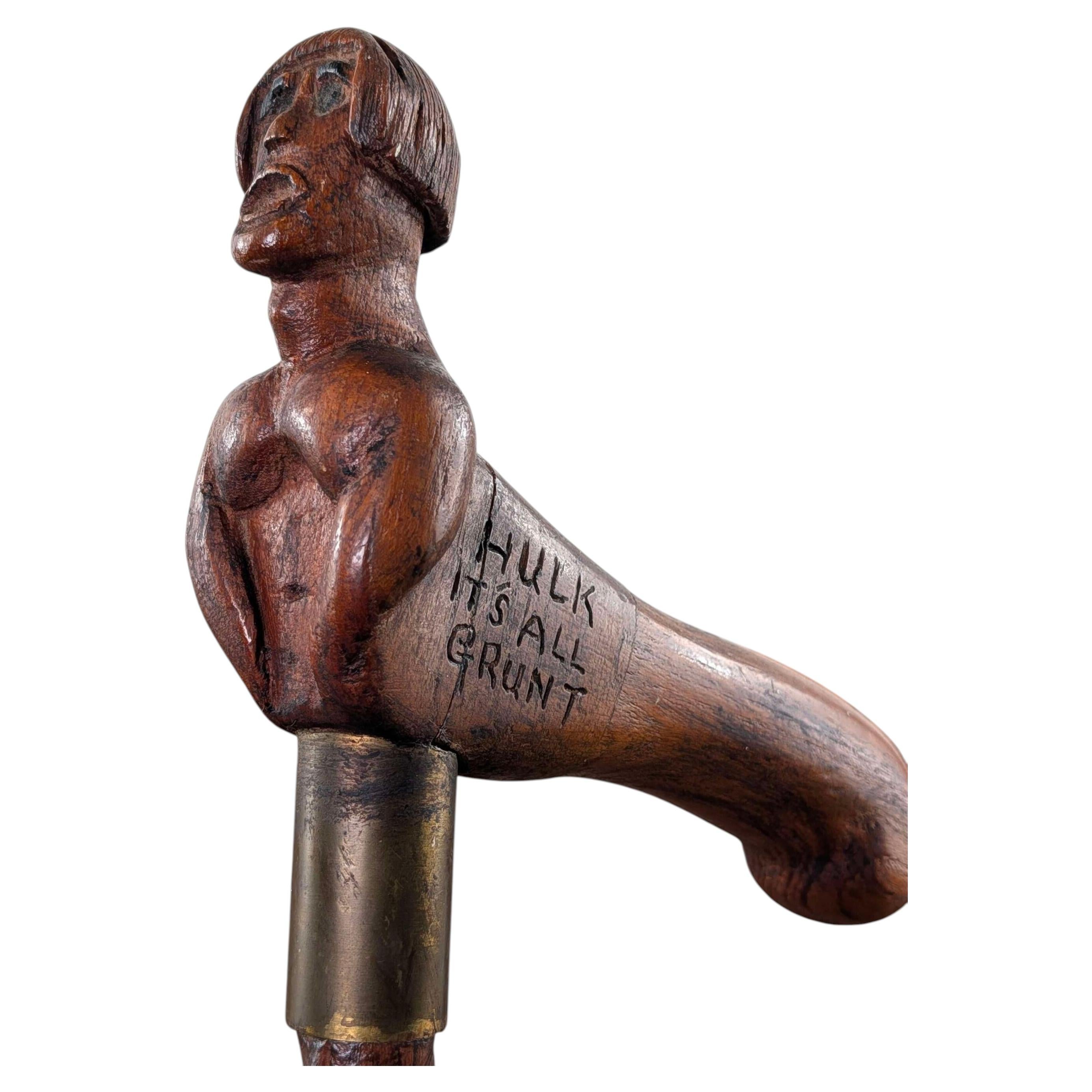 Bastón de caballero antiguo, tallado a mano, de arte popular británico en venta