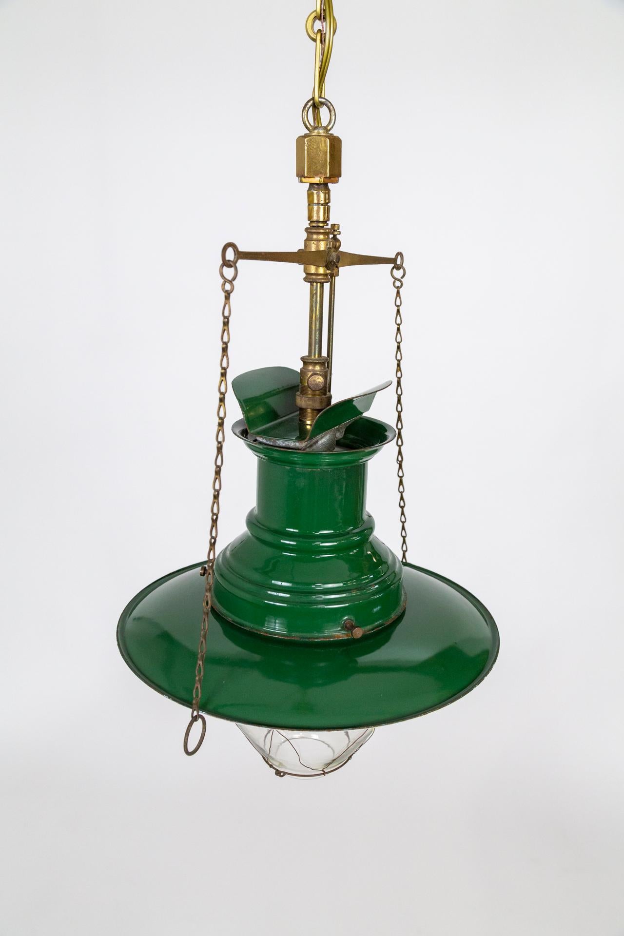 Antique British Green Enameled Nautical Lantern 5