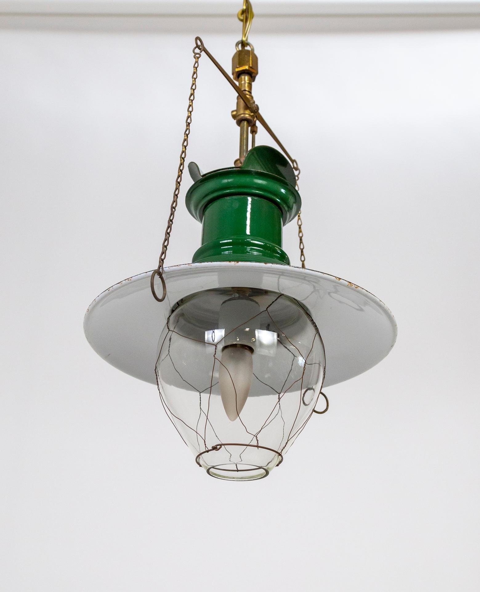 Antique British Green Enameled Nautical Lantern 6