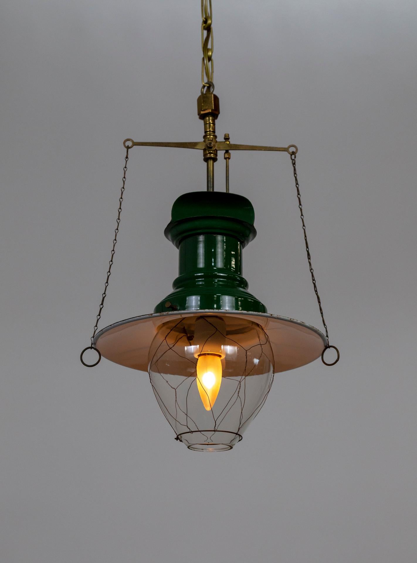Mid-20th Century Antique British Green Enameled Nautical Lantern