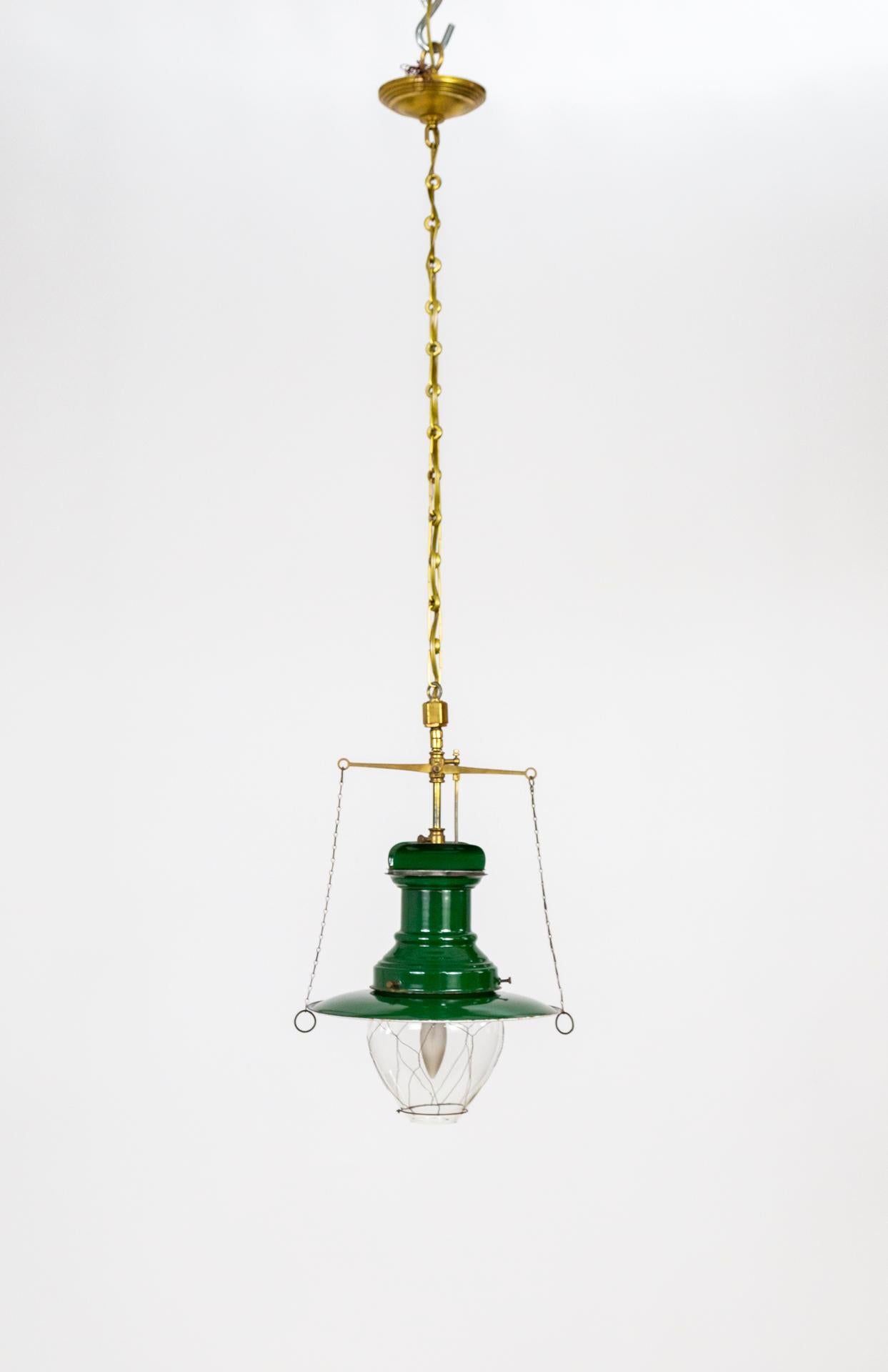Metal Antique British Green Enameled Nautical Lantern