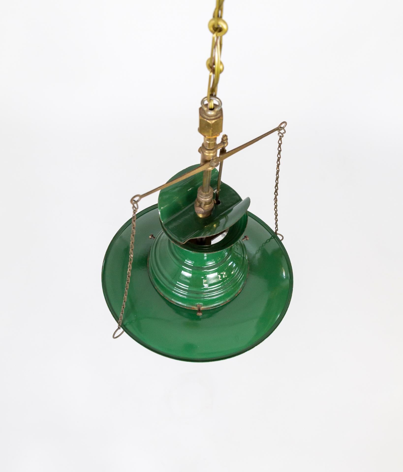 Antique British Green Enameled Nautical Lantern 1