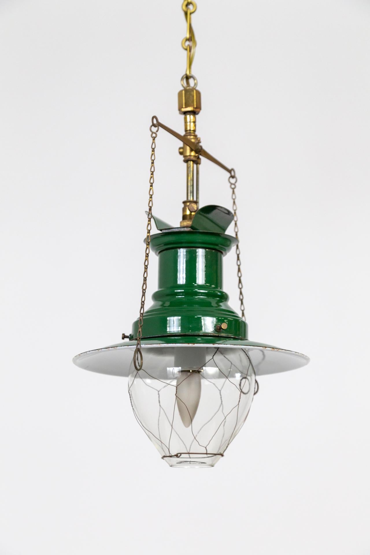 Antique British Green Enameled Nautical Lantern 2