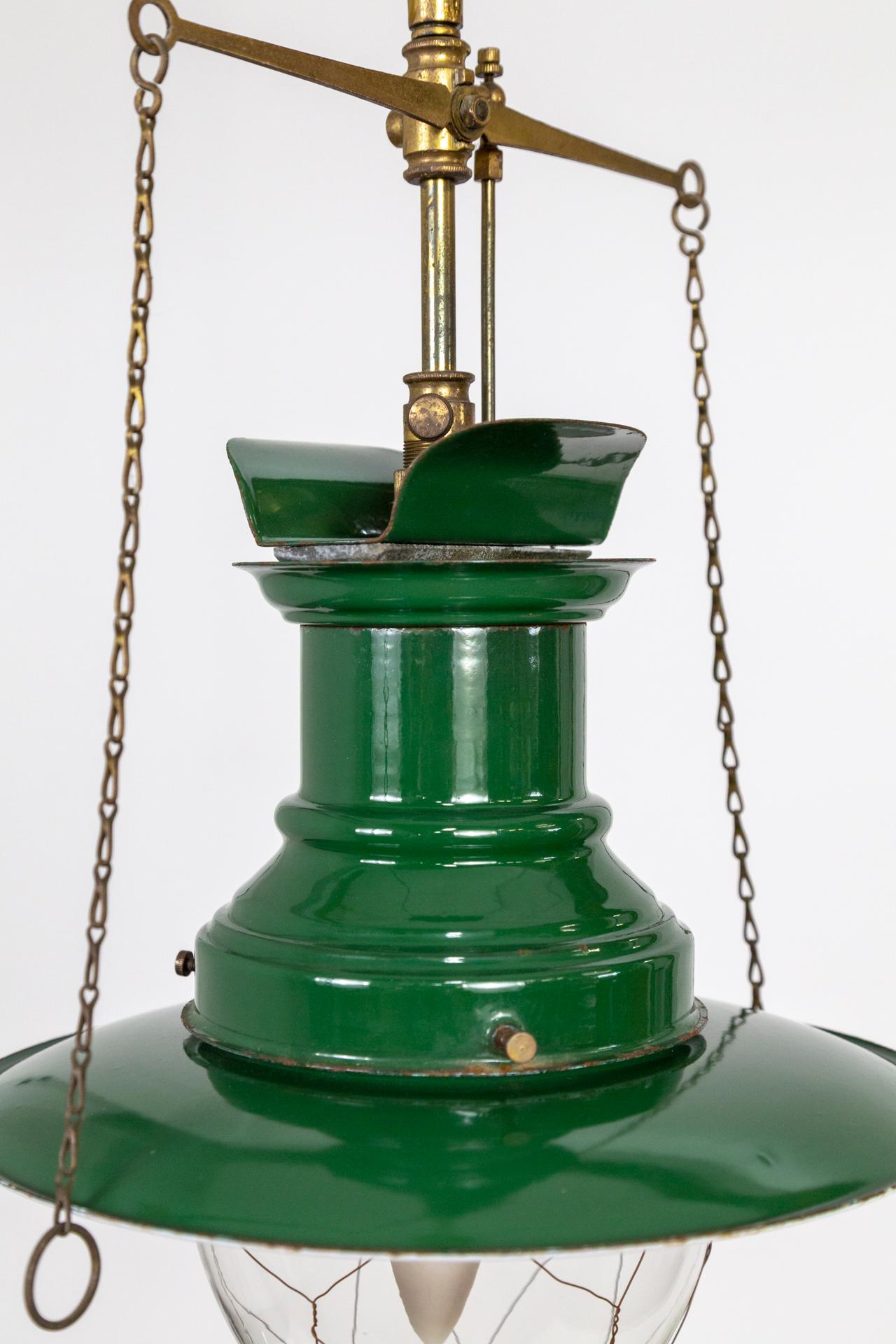 Antique British Green Enameled Nautical Lantern 3