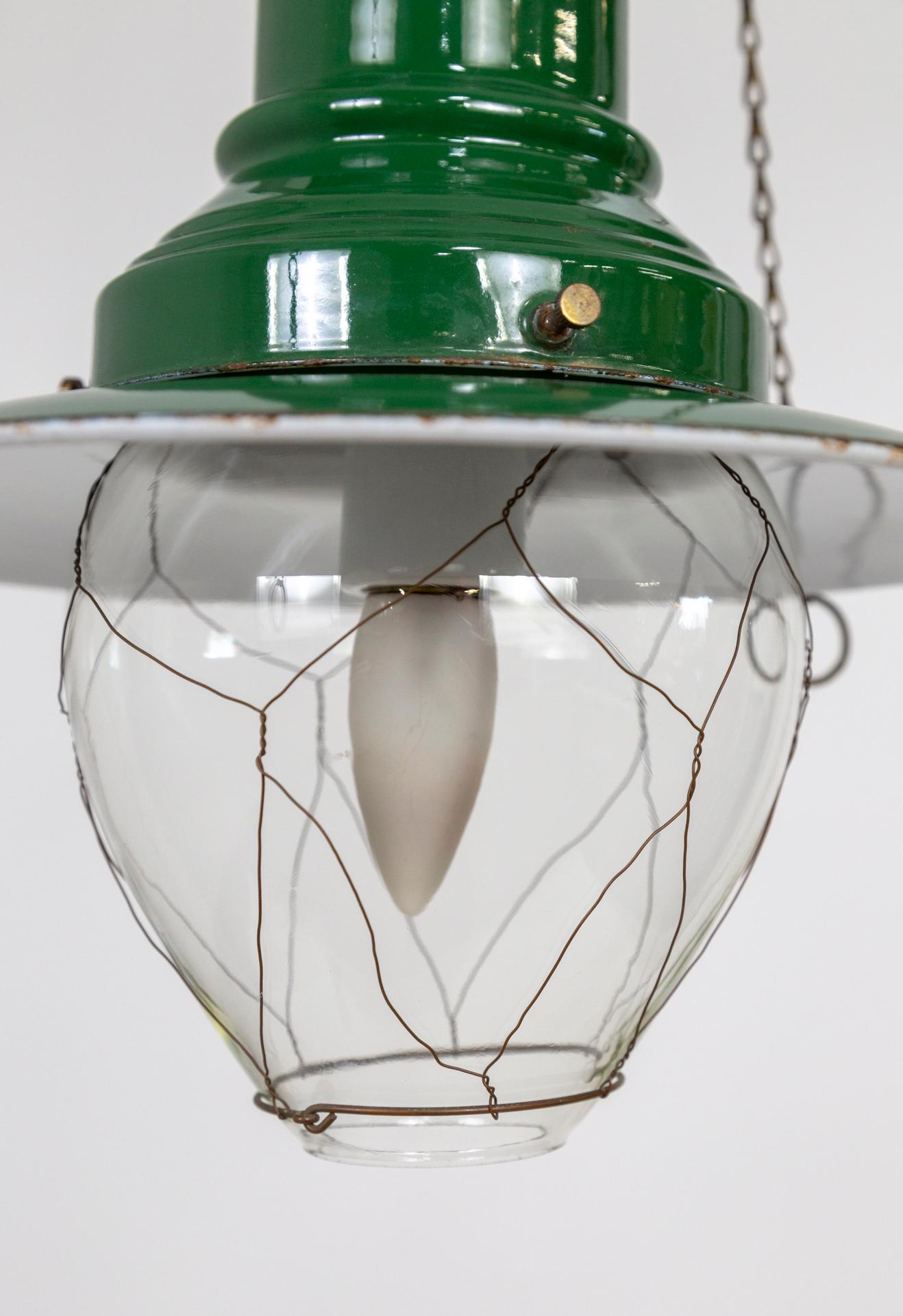 Antique British Green Enameled Nautical Lantern 4