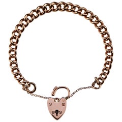 Vintage  British Hallmarked 1965 Rose Gold Chain Curb Bracelet with Heart Padlock