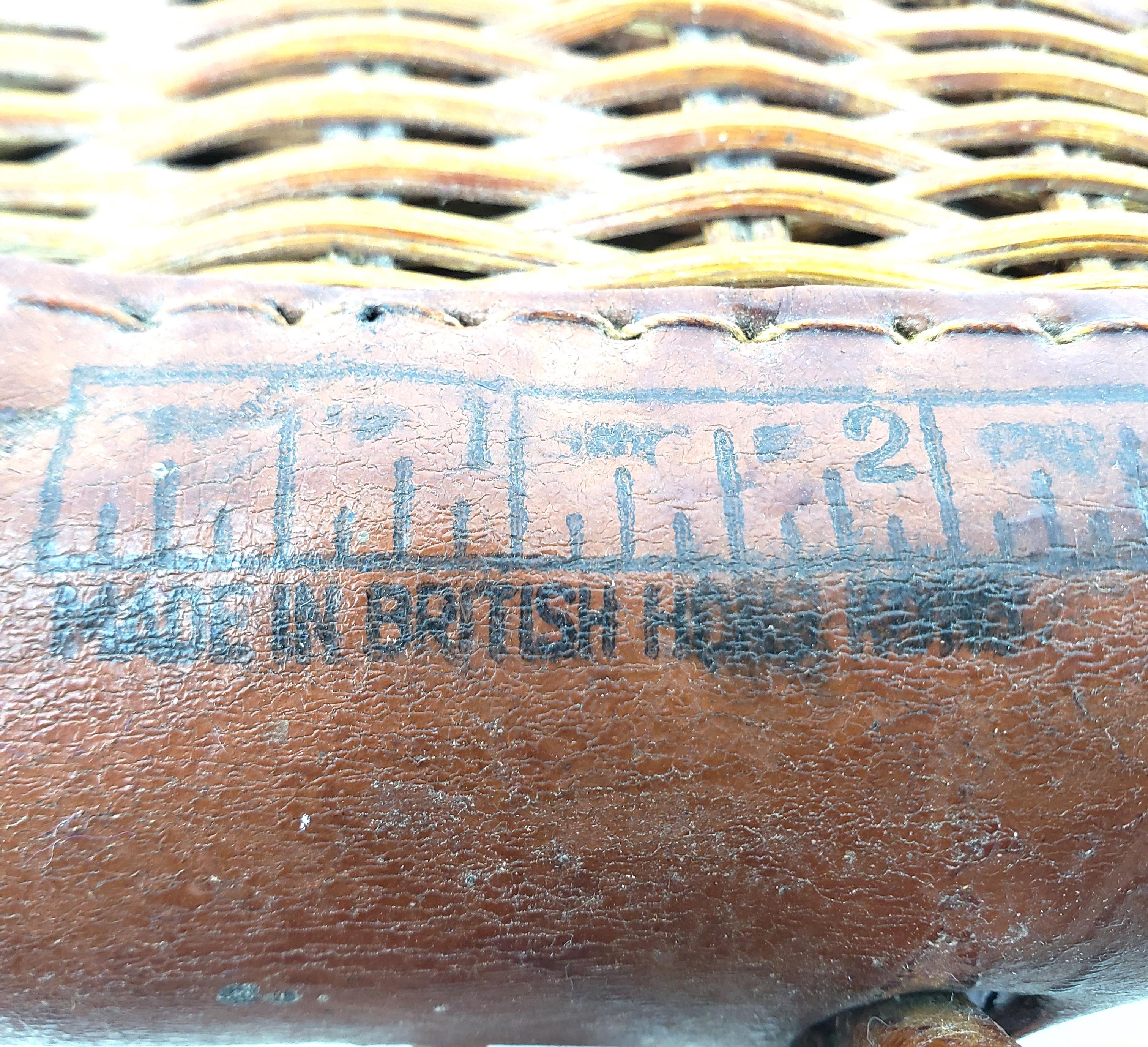 Antique British Hong Kong Wicker & Leather Fishing Creel or Basket with Straps For Sale 3