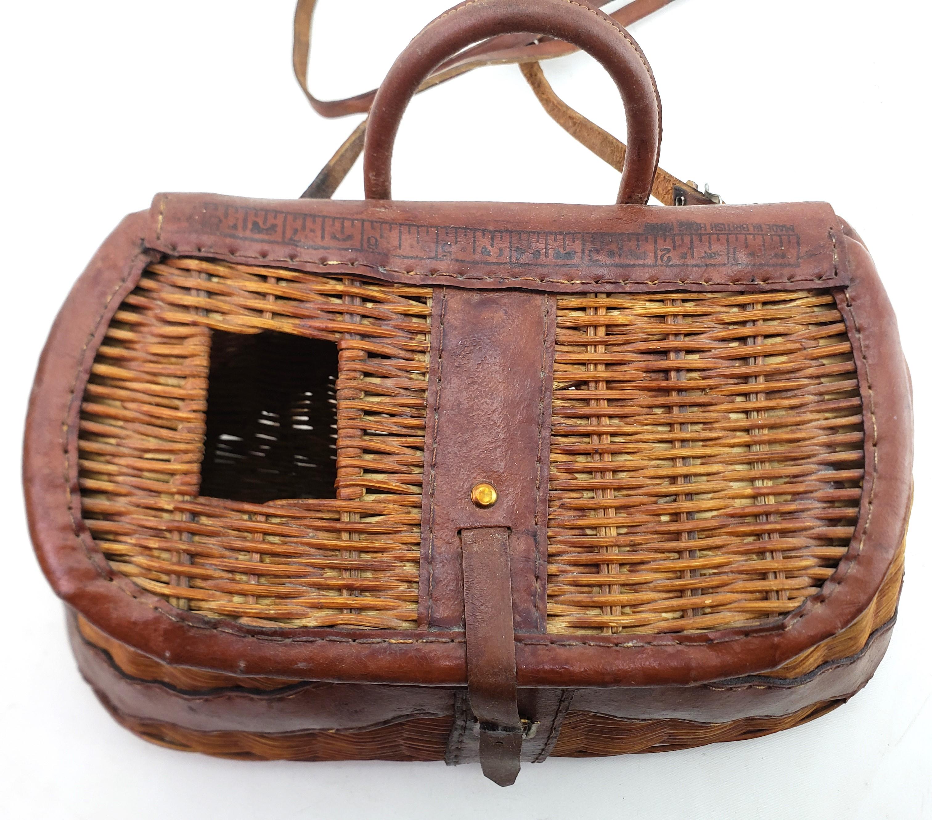Antique British Hong Kong Wicker & Leather Fishing Creel or Basket with Straps For Sale 3