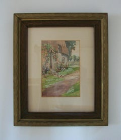 Antique British Impressionist Watercolor Painting - Thatched Cottage - C. 1920's