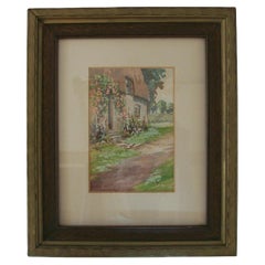 Antique British Impressionist Watercolor Painting - Thatched Cottage - C. 1920's