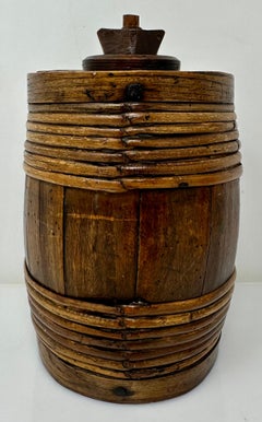 Antikes britisches indisches Korbweide-Erntegeschirr Canteen für Wasser oder Zider, um 1850.