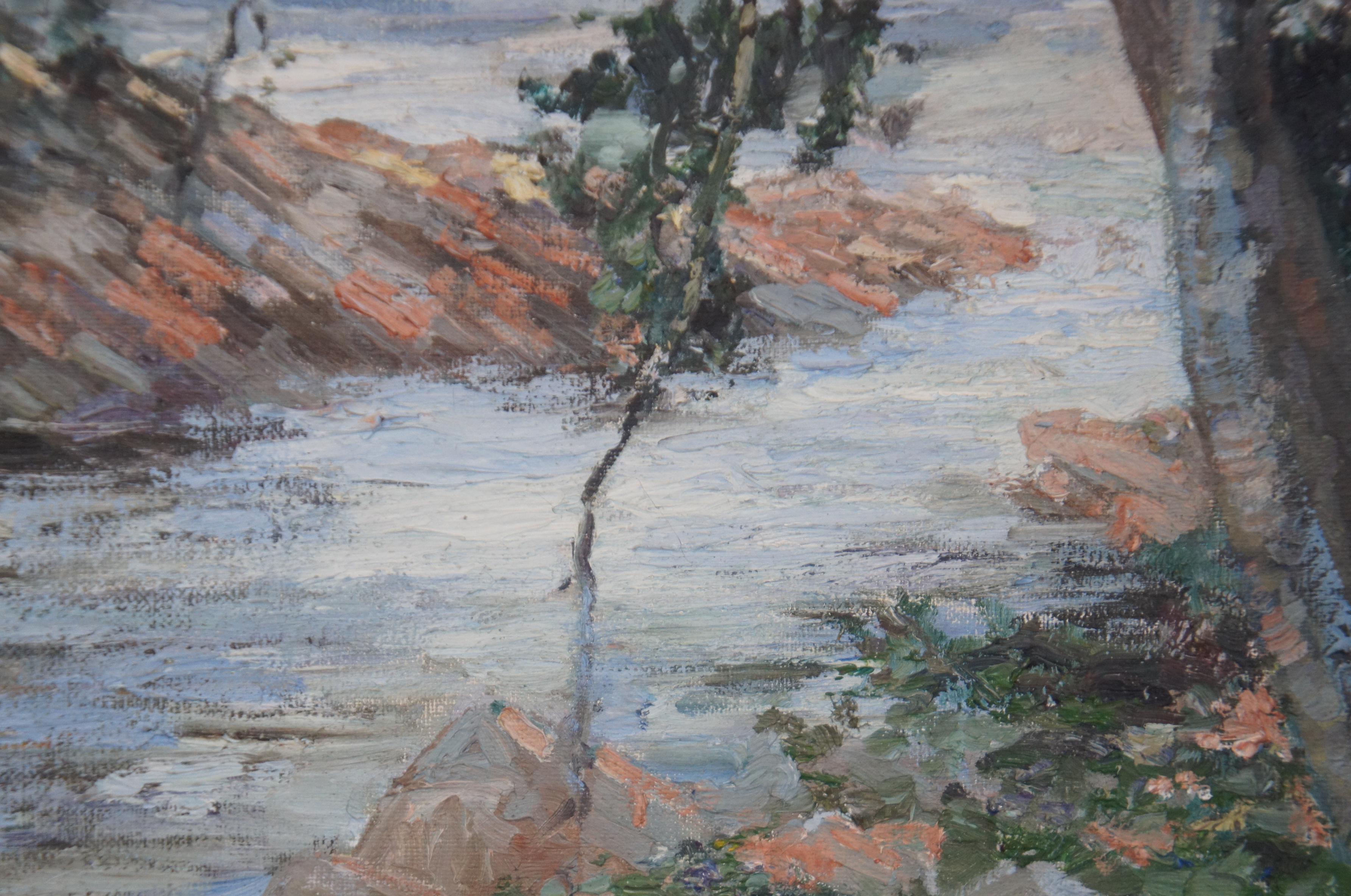 Antique British J. Brown Gibson Impressionist River Landscape Oil Painting 23