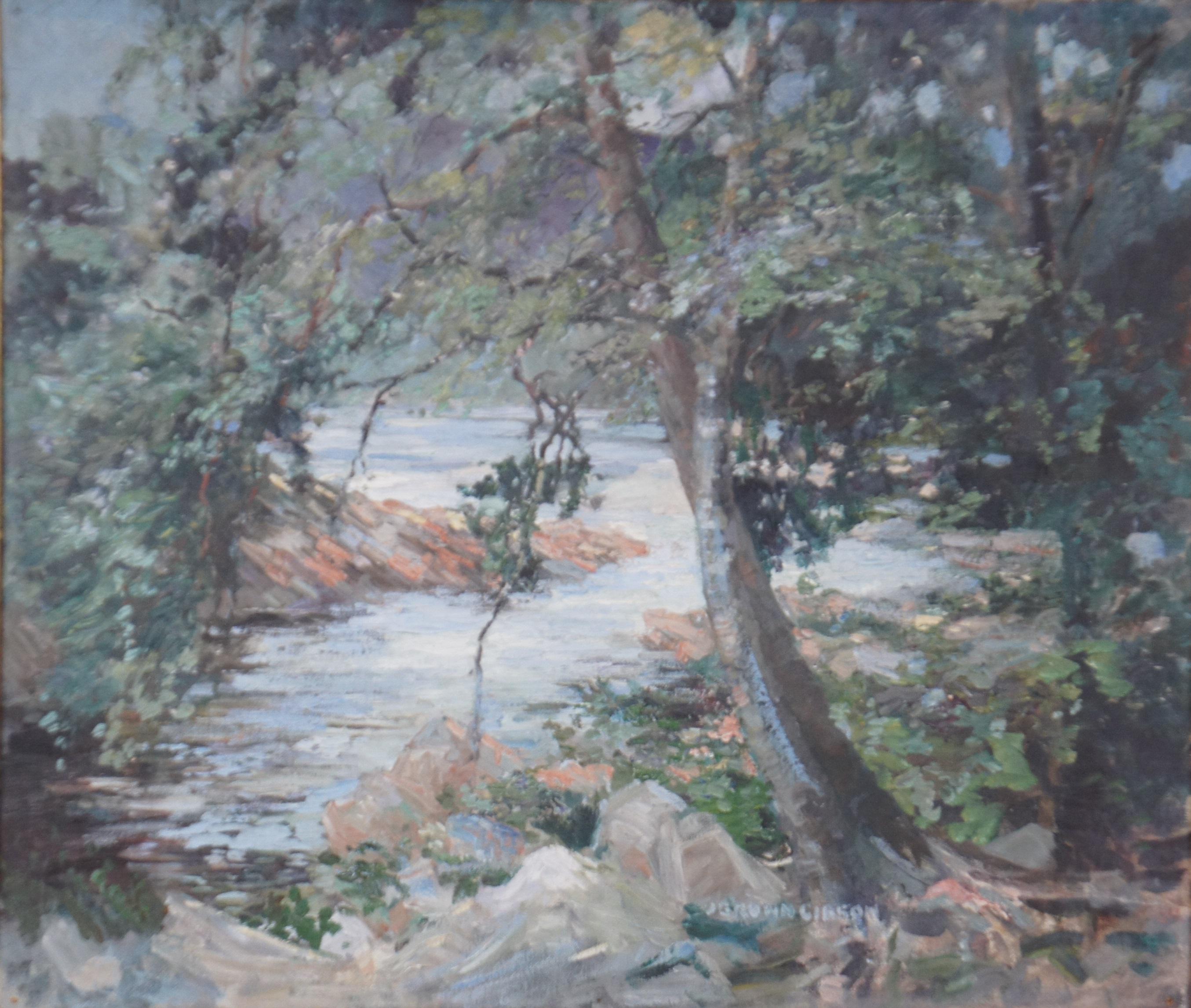 20th Century Antique British J. Brown Gibson Impressionist River Landscape Oil Painting 23