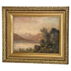 Ancienne peinture à l'huile d'un paysage britannique, 19e siècle