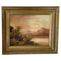Antique British Landscape Oil Painting in Giltwood Frame, 19th Century