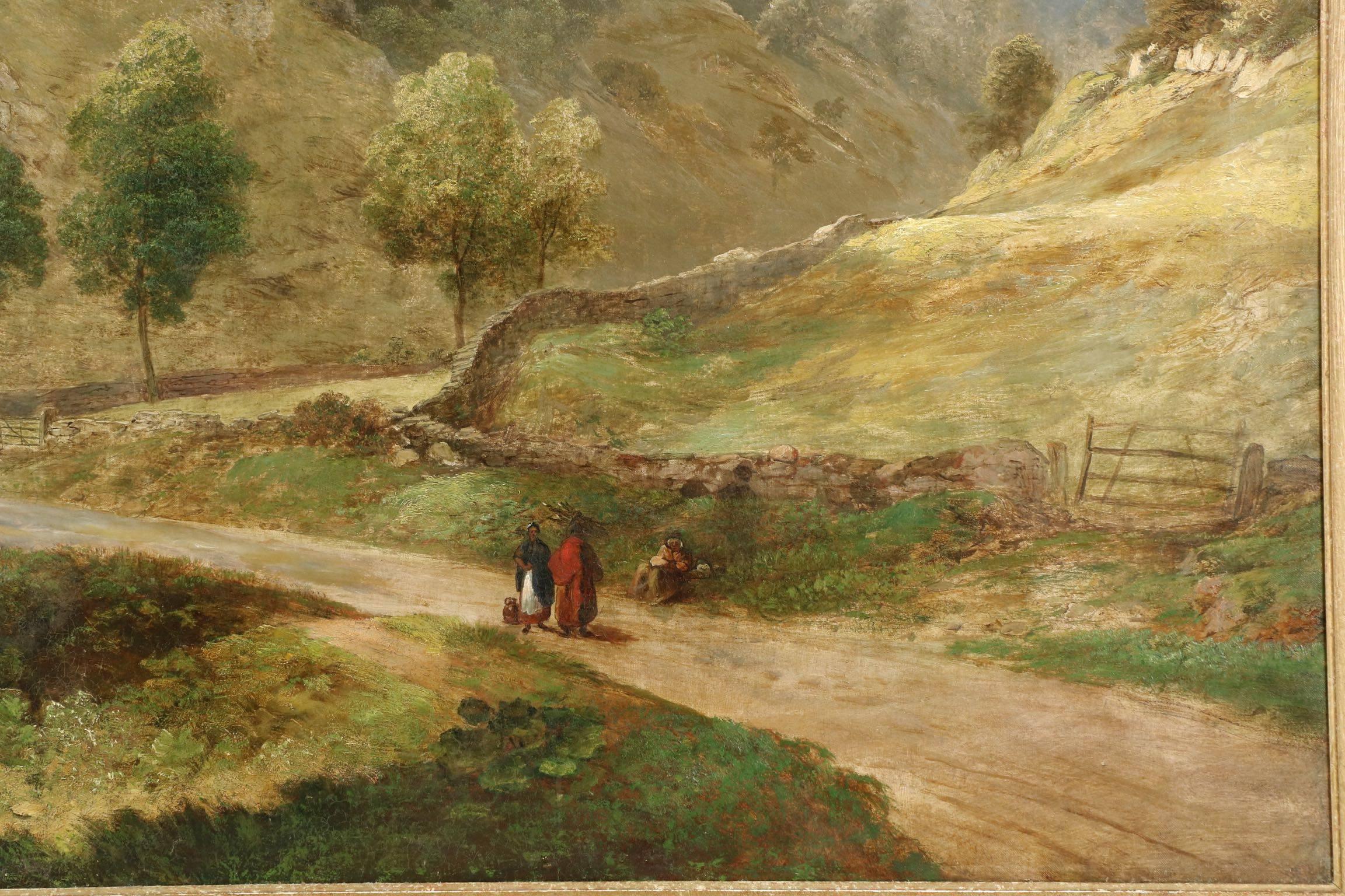 Canvas Antique British Landscape Oil Painting of Path through Mountains, 19th Century