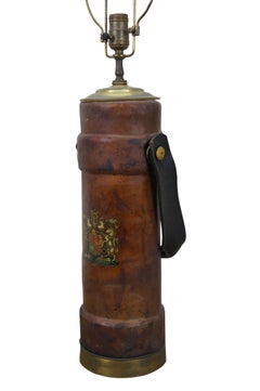 Antique British Leather Coat of Arts Cordite Gunpower Bucket Desk Lamp 35"