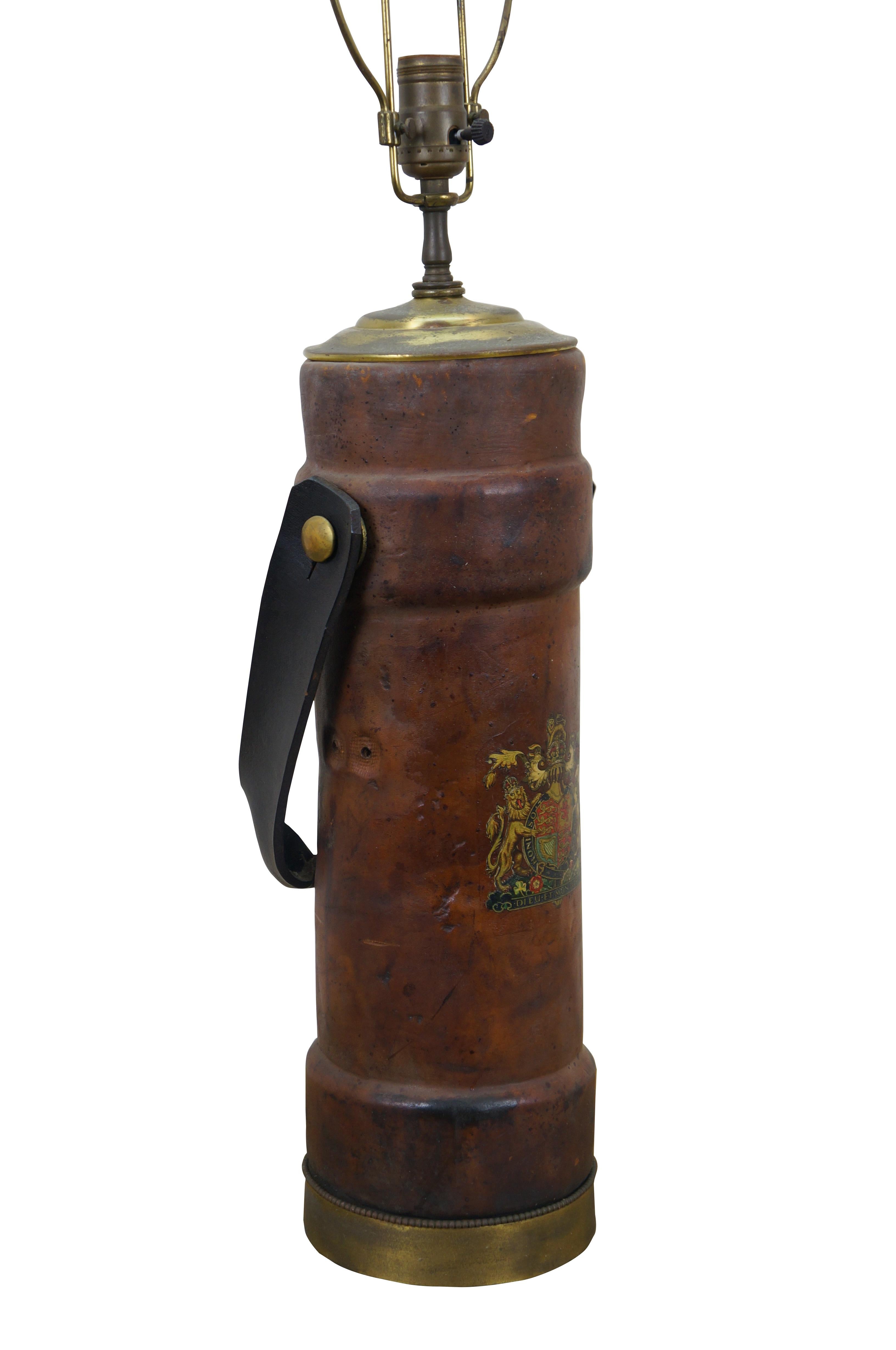 British Colonial Antique British Leather Coat of Arts Cordite Gunpower Bucket Desk Lamp 35
