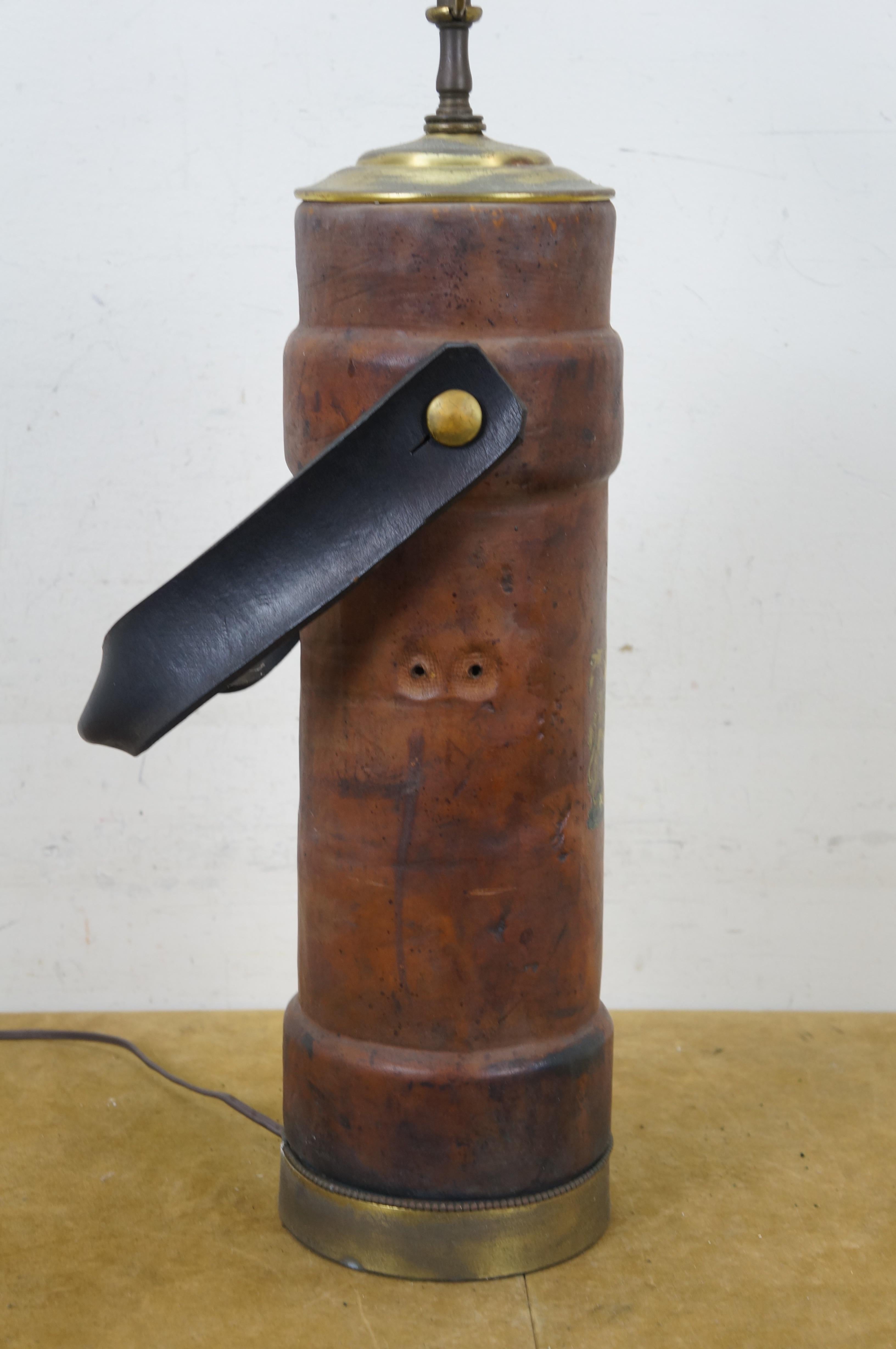 Antique British Leather Coat of Arts Cordite Gunpower Bucket Desk Lamp 35