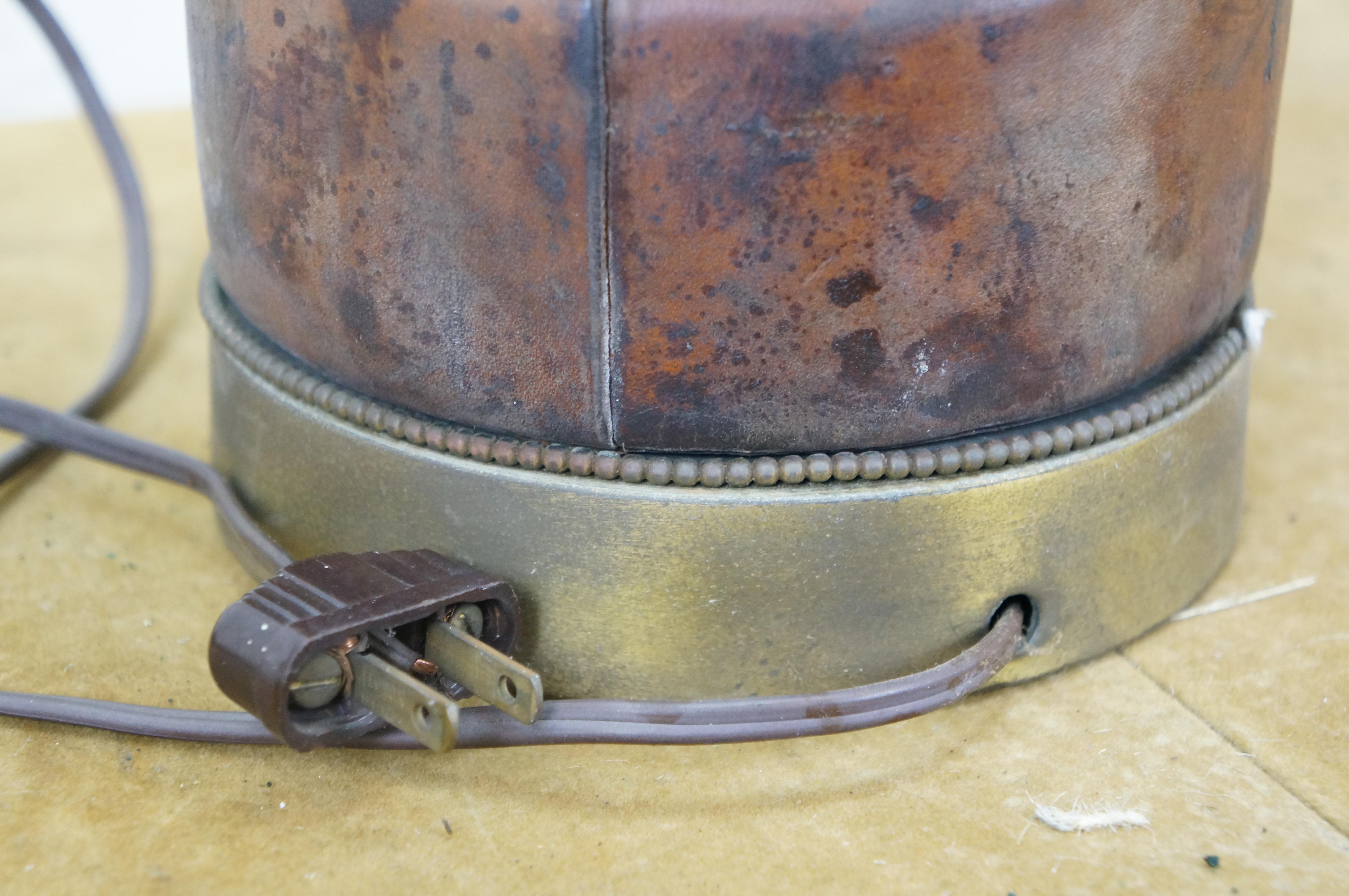 Antique British Leather Coat of Arts Cordite Gunpower Bucket Desk Lamp 35