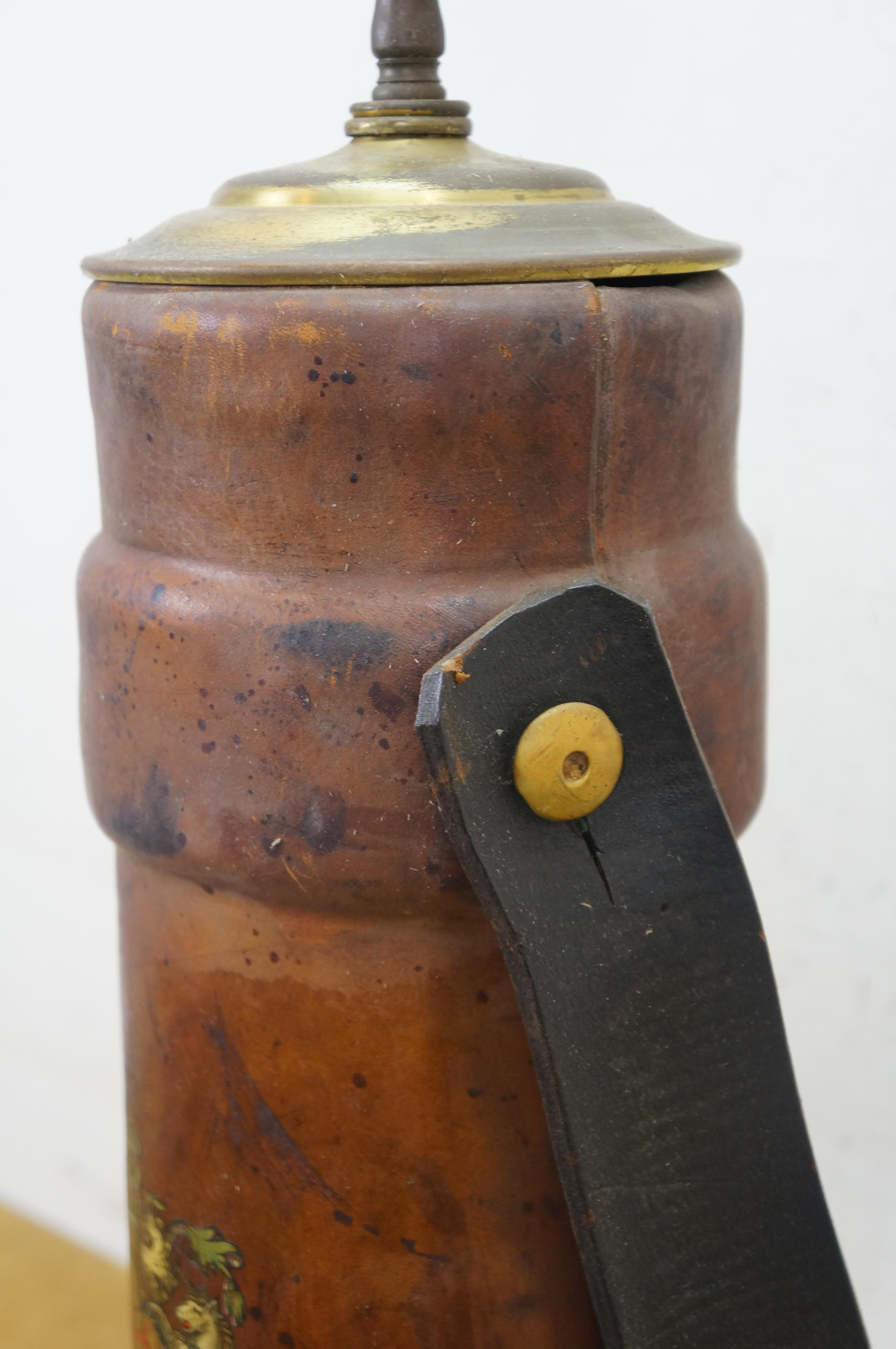 Antique British Leather Coat of Arts Cordite Gunpower Bucket Desk Lamp 35