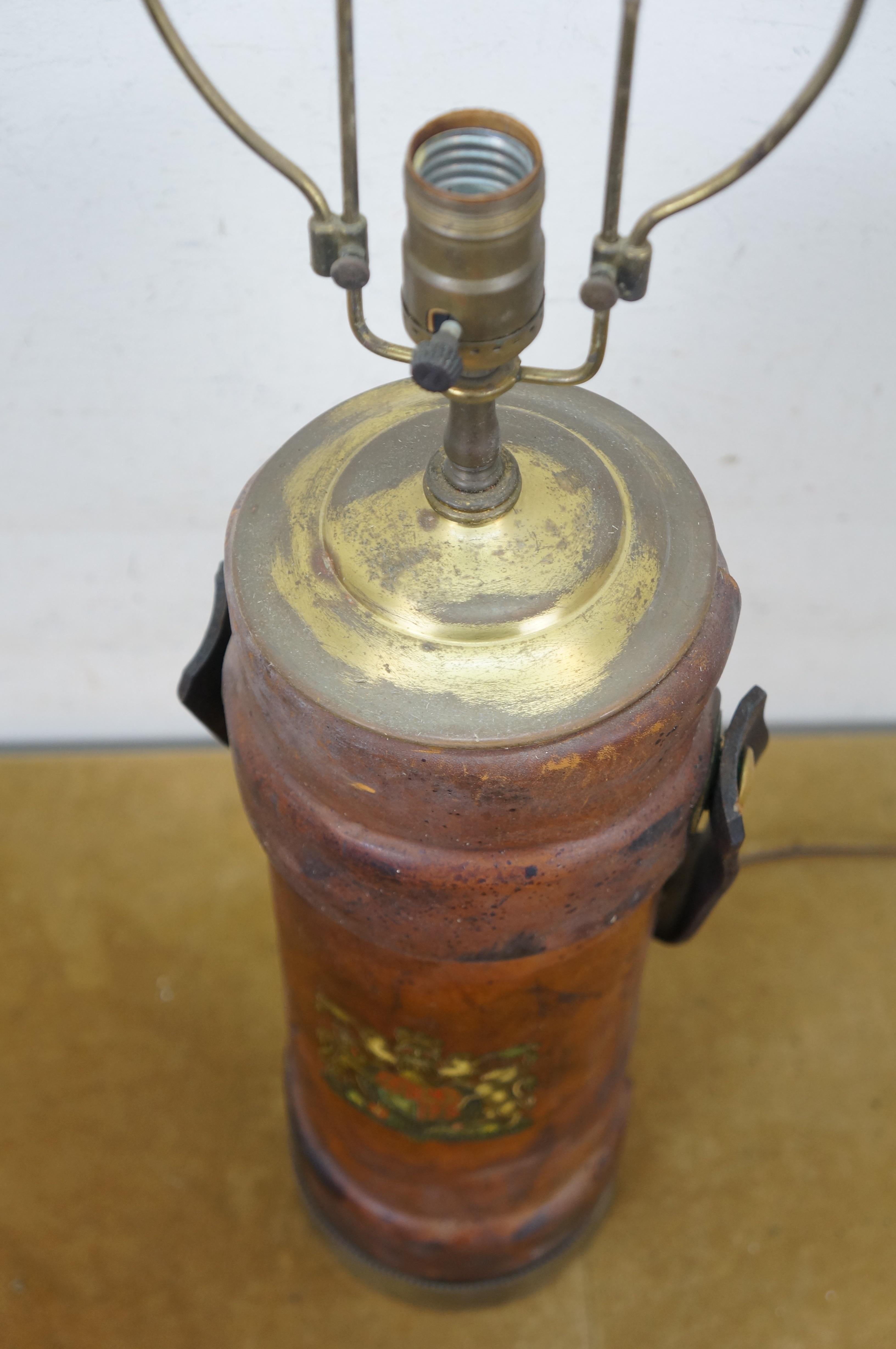 Antique British Leather Coat of Arts Cordite Gunpower Bucket Desk Lamp 35