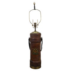Antique British Leather Coat of Arts Cordite Gunpower Bucket Desk Lamp 35"