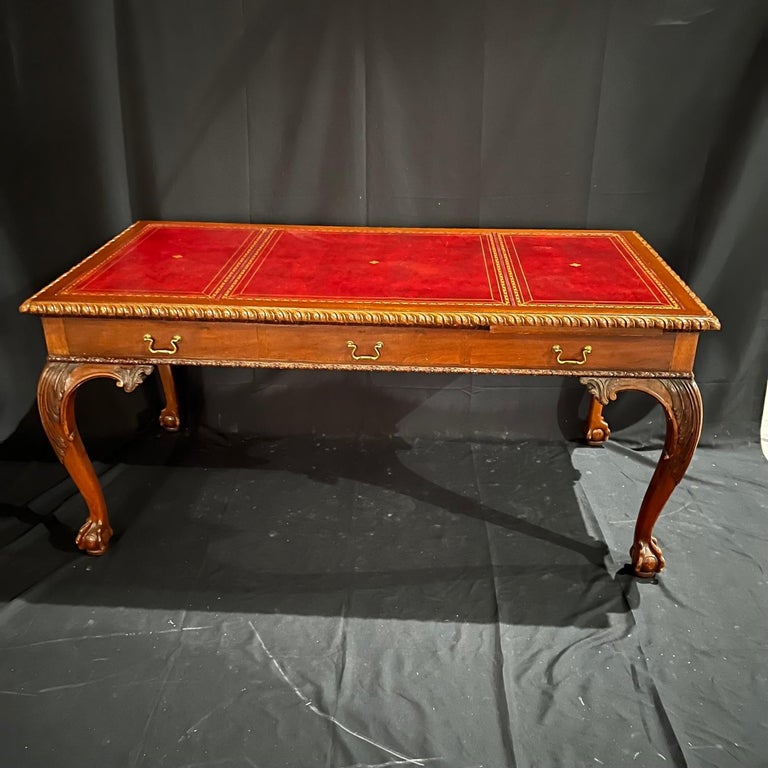 Antique British Leather Top Ball and Claw Foot Desk For Sale at 1stDibs