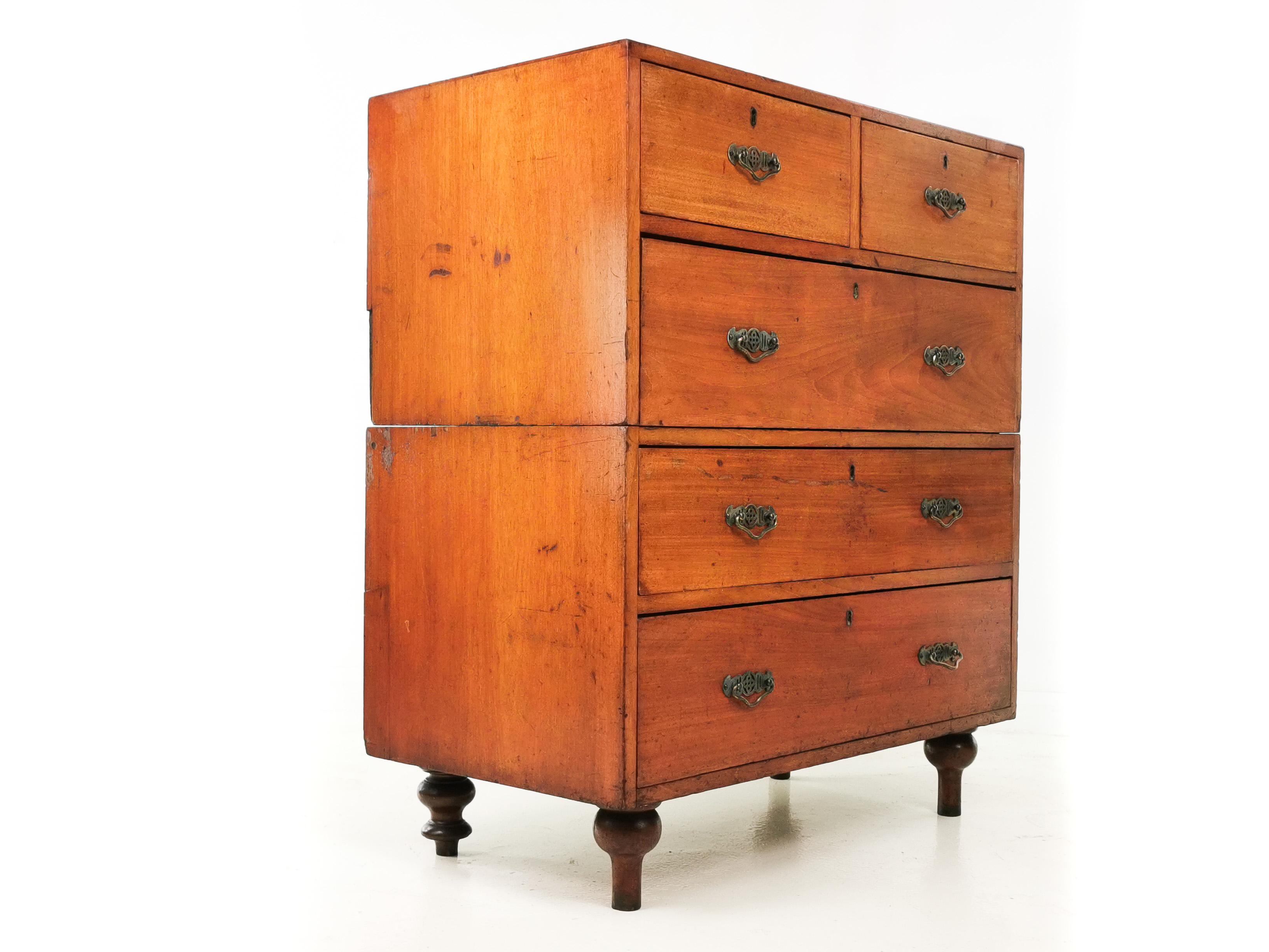 19th Century Antique British Military Campaign Chest of Drawers