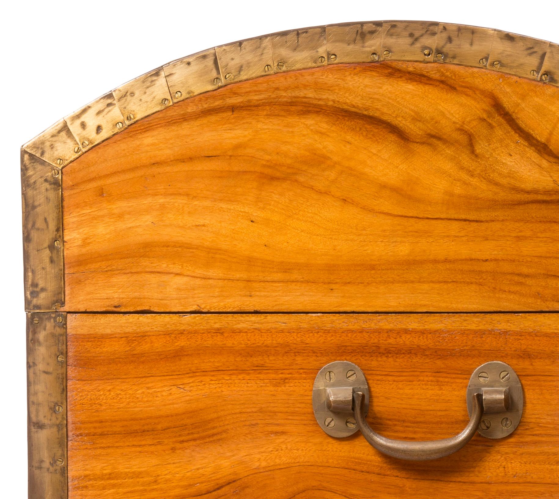Antike britische Kampagnentruhe / Truhe, Camphor-Holz, geschwungene Platte, Messingbeschläge (Tischlerei) im Angebot