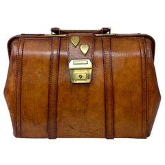Antique British Military Leather Satchel with Brass Hearts, Circa 1900