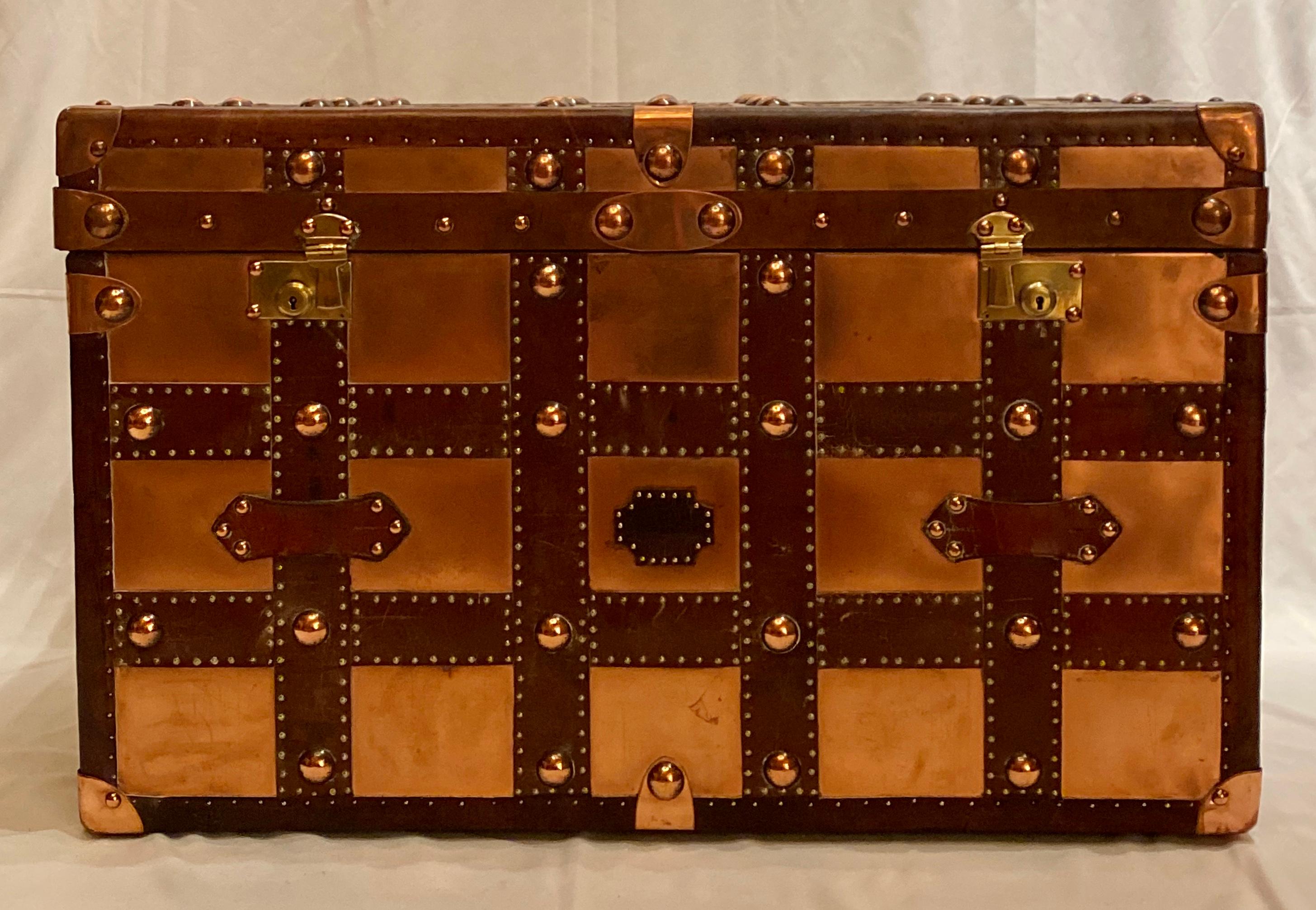 Antique British Military Officer's trunk, copper and leather, circa 1890.
TRNK005.