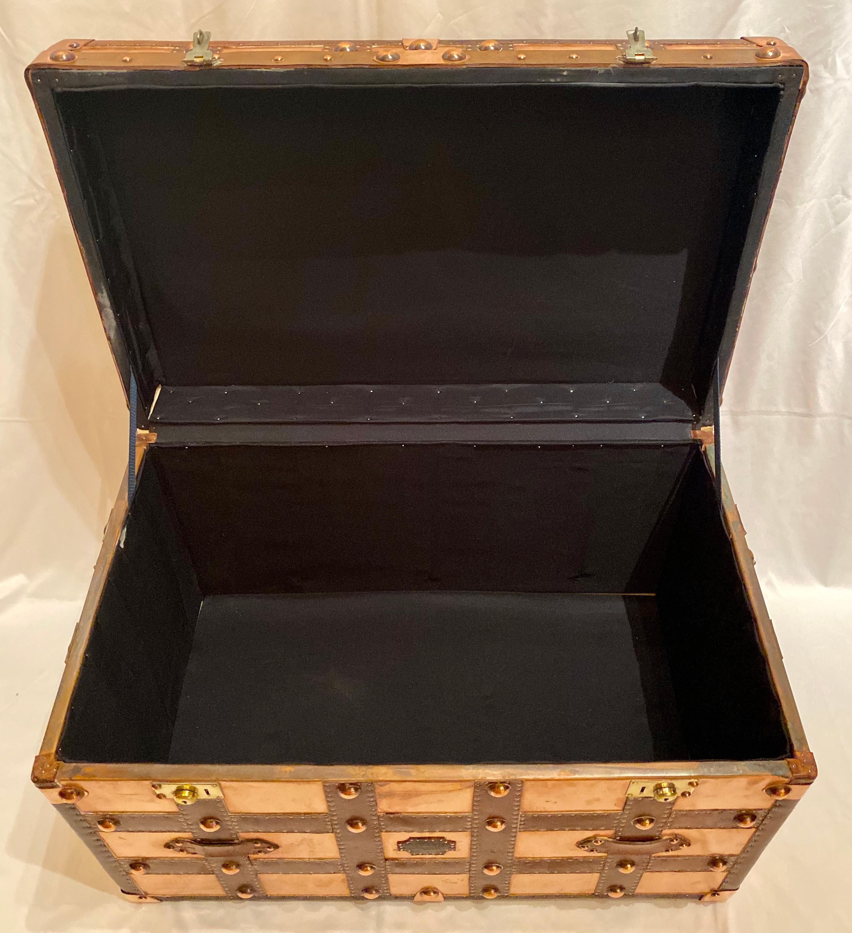 English Antique British Military Officer's Trunk, Copper and Leather, circa 1890