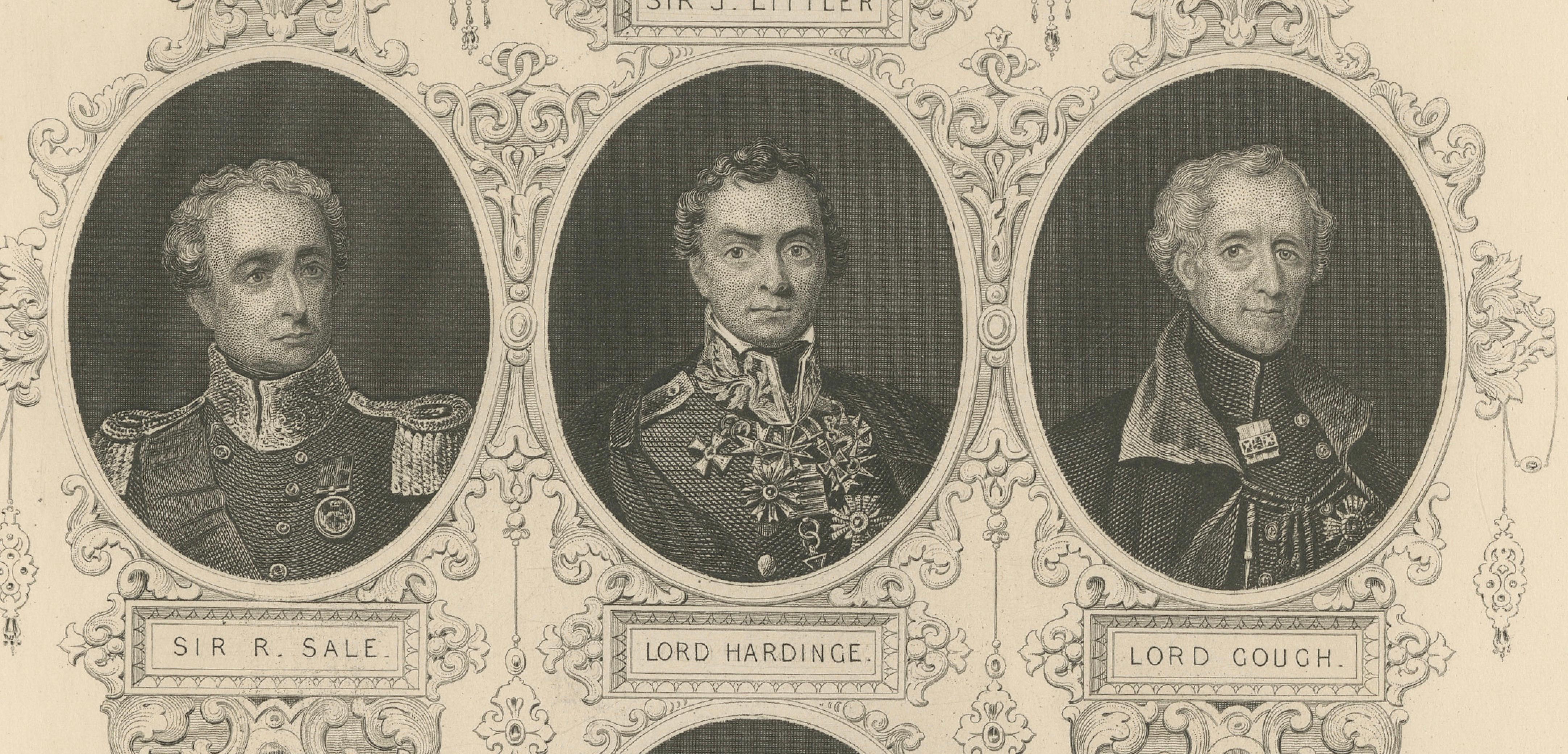 Antique British Military Portrait Print – Sikh War Generals, c.1850