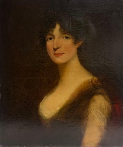Raffinato ritratto di donna gentile dell'inizio del XIX secolo dipinto a olio su tela
