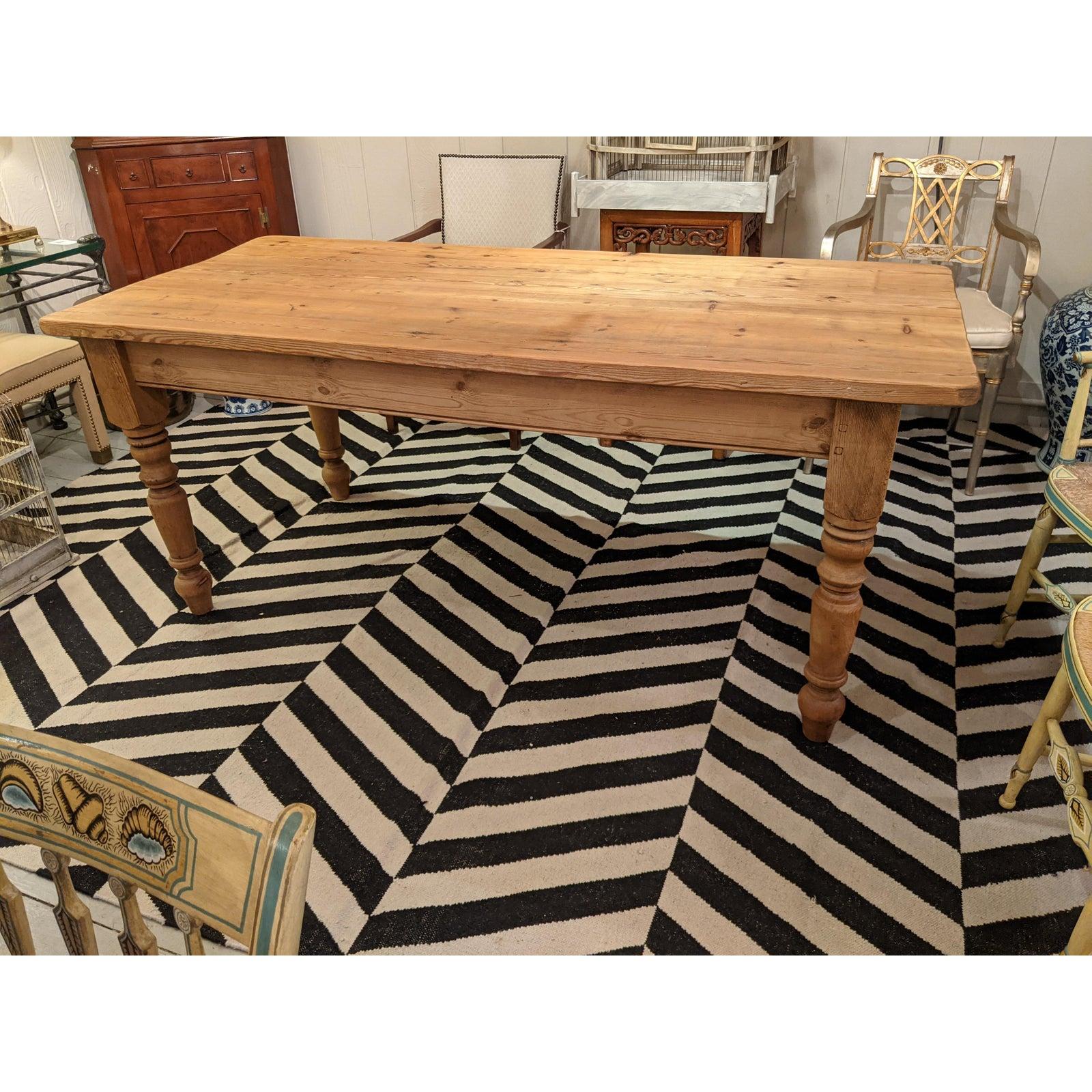 English Antique British Scrubbed Pine Farm Table Dining Table