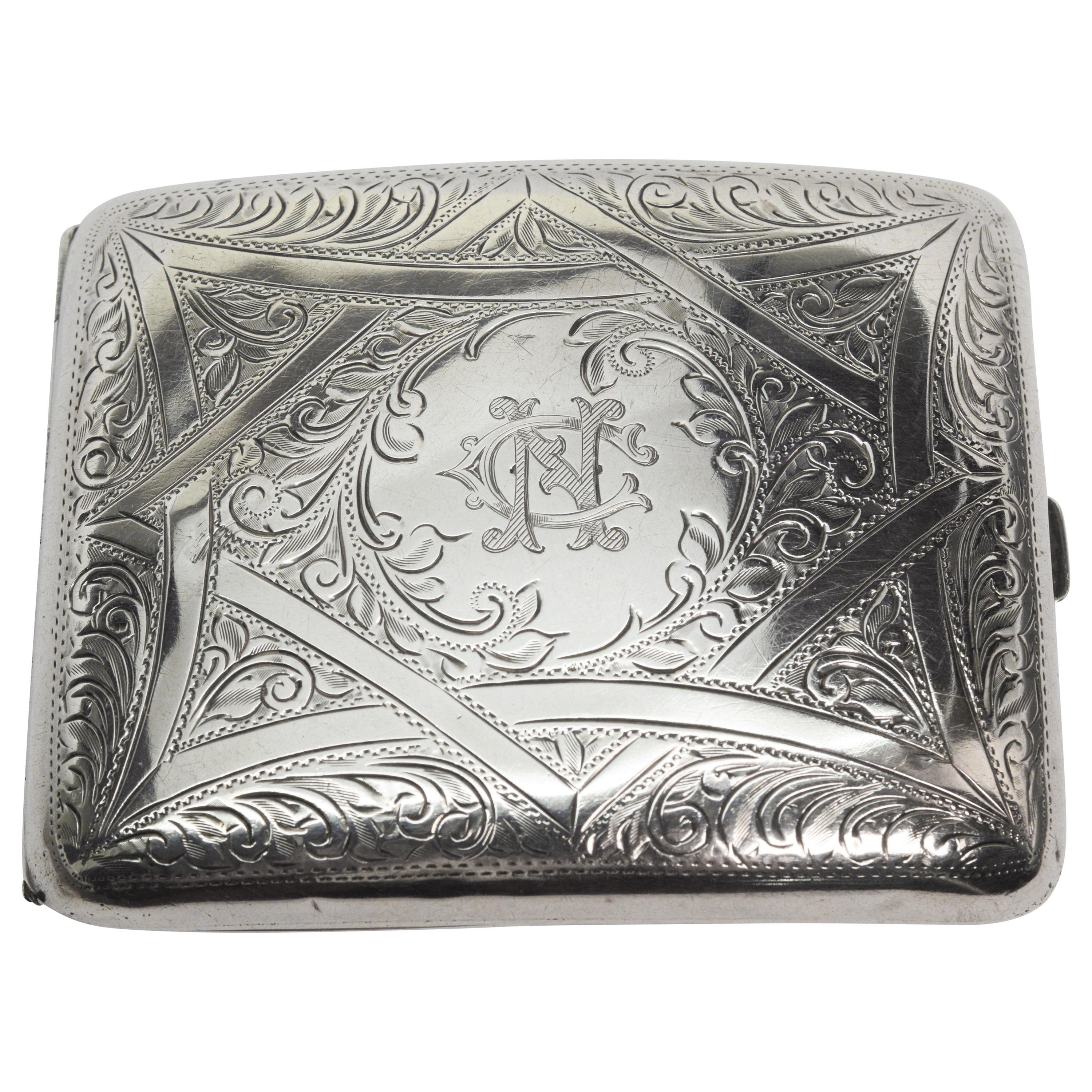 Antique British Sterling Silver Engraved Cigarette Case