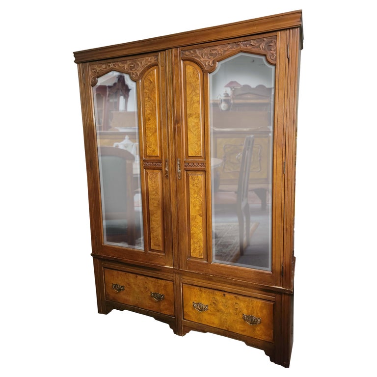 Antique British Wardrobe with Beveled Mirrors by H. Murray and Co. For