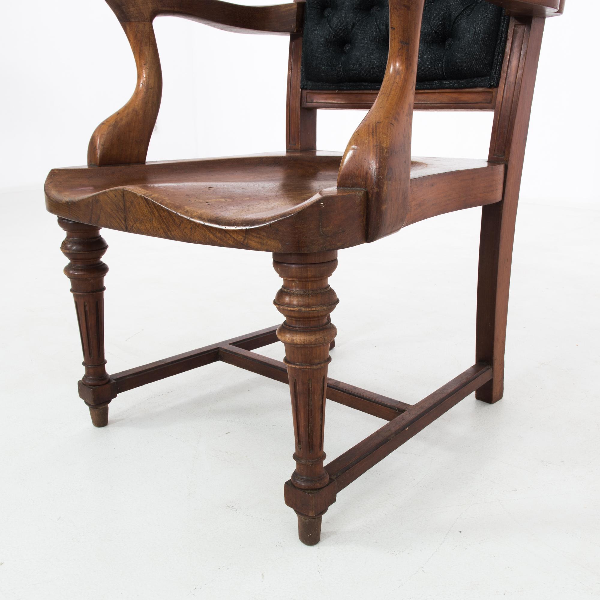 Antique British Wooden Armchair with Upholstered Back 5