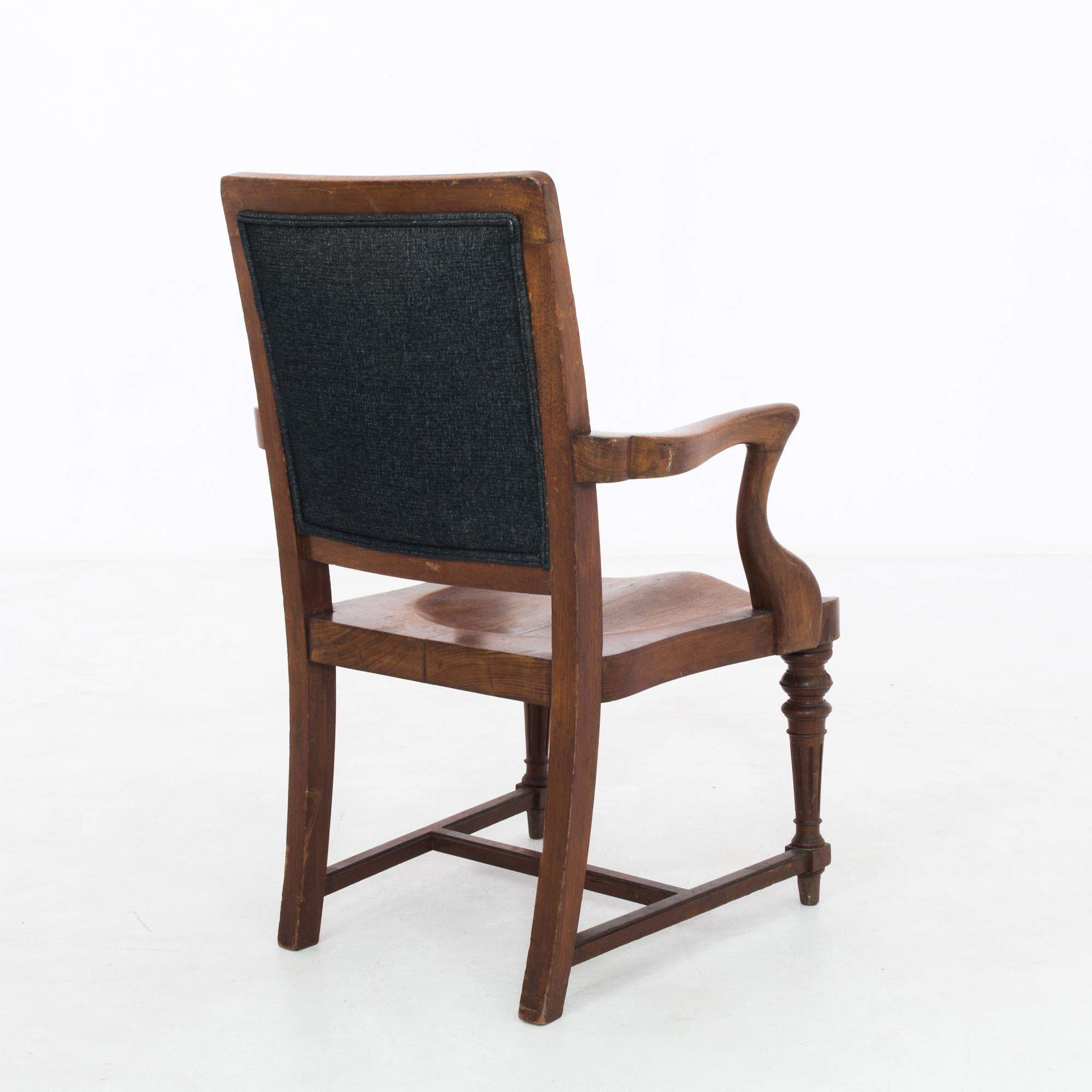 Antique British Wooden Armchair with Upholstered Back In Good Condition In High Point, NC