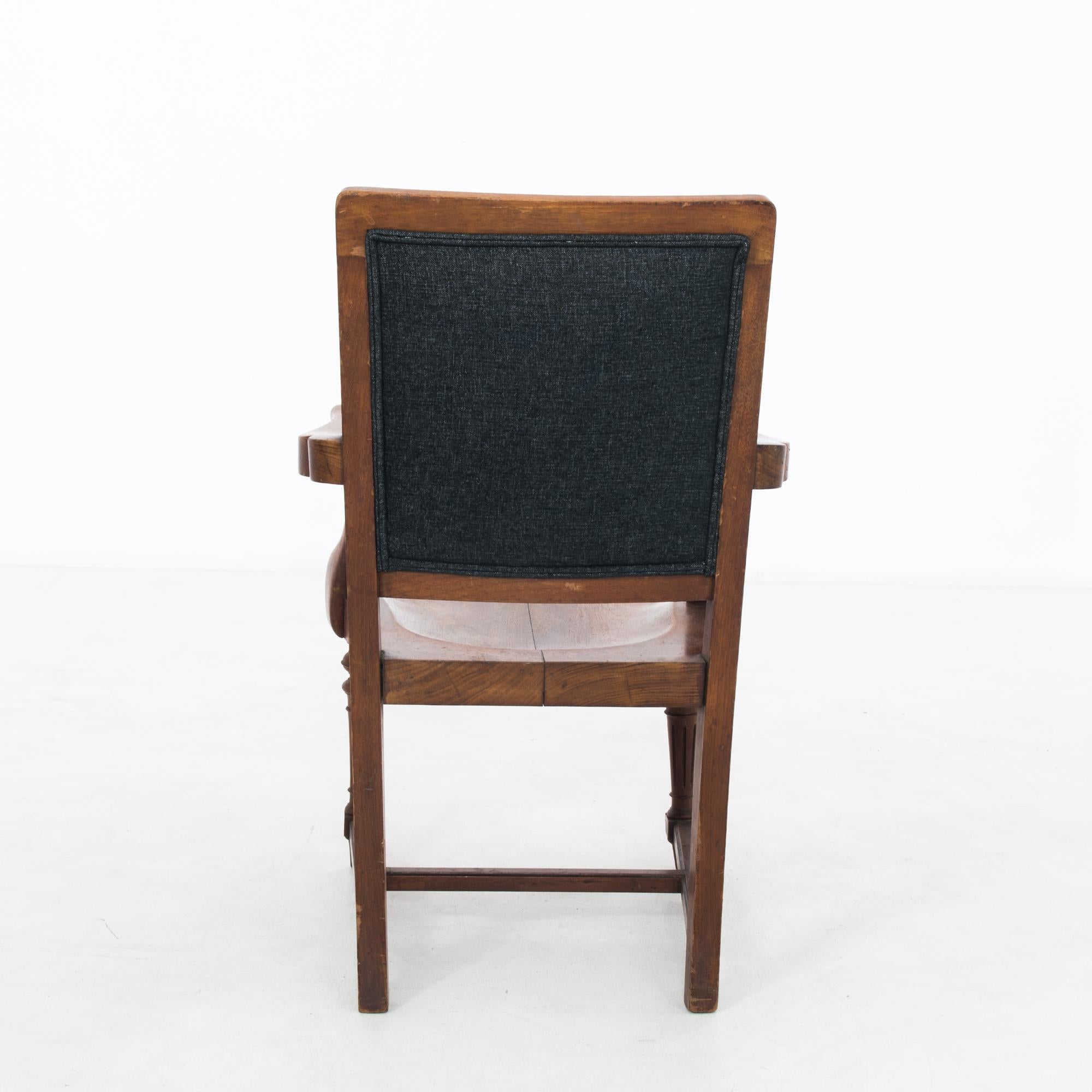 Early 20th Century Antique British Wooden Armchair with Upholstered Back