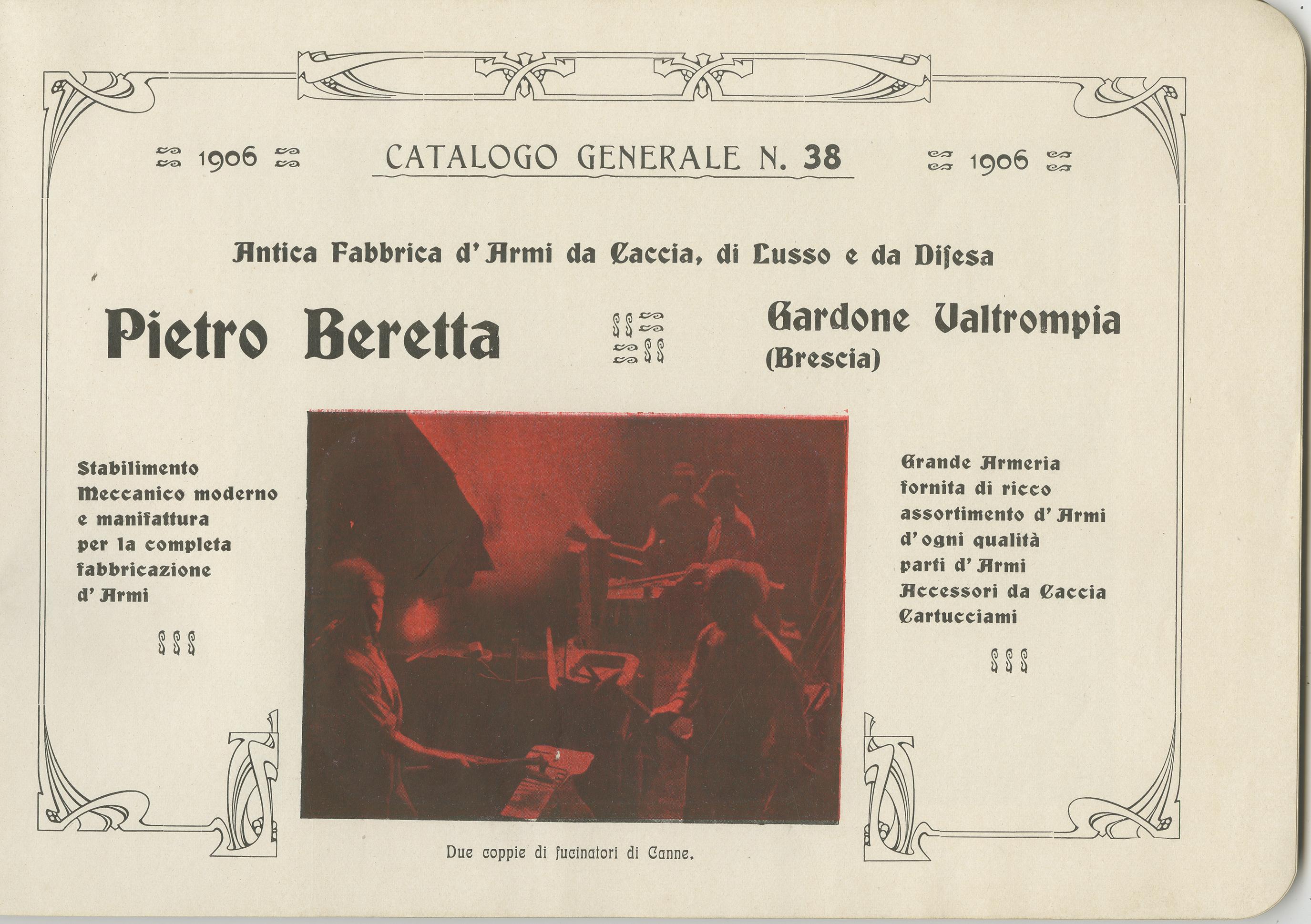 Original-Prospektkatalog von 1906 für Pietro Beretta. Ein detaillierter Katalog, der viele damals erhältliche Waffen anbietet. Unglaublich selten, nur wenige spätere Kataloge wurden in den letzten zehn Jahren auf Auktionen angeboten. Sehr gut